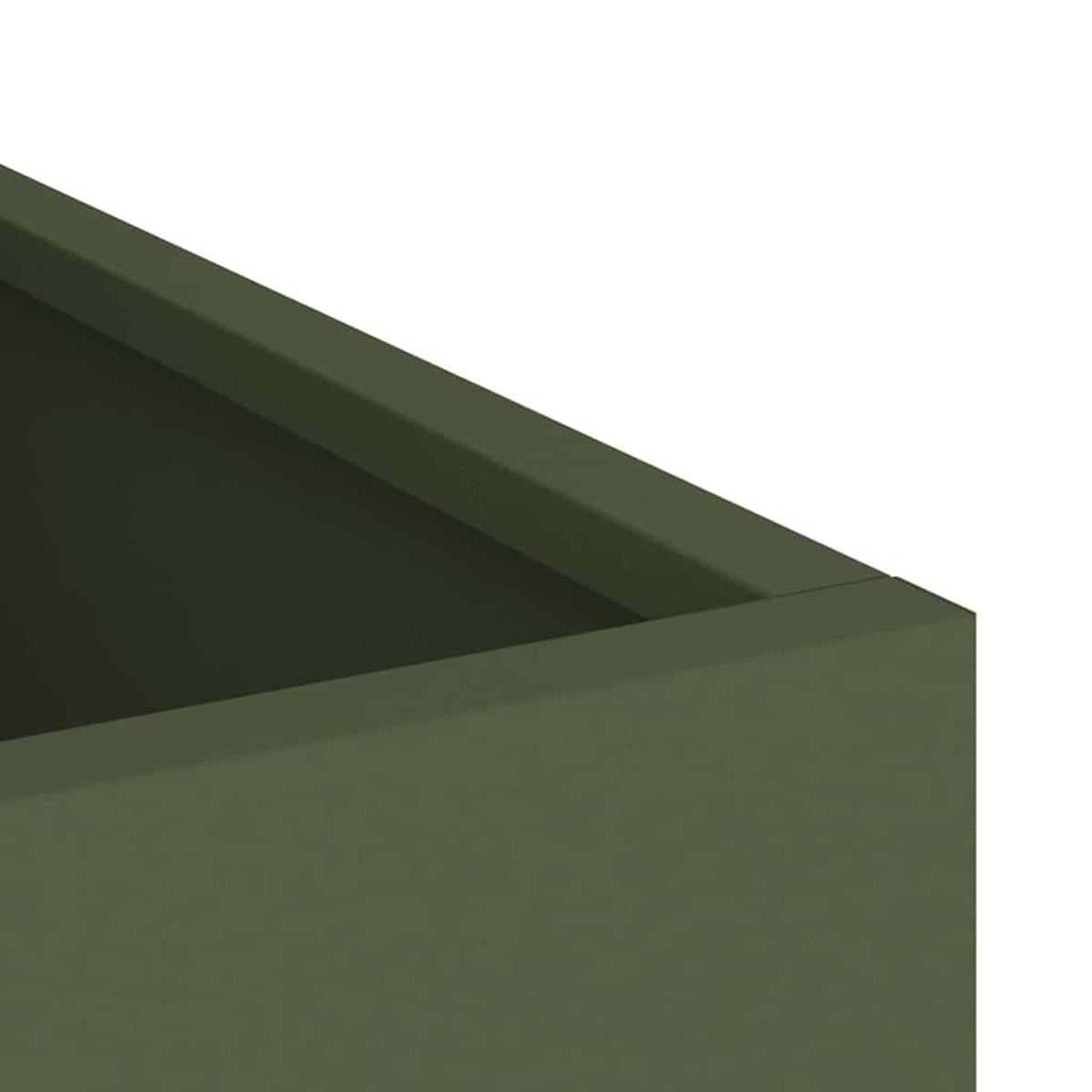 Una struttura a forma di scatola verde oliva, vista in prospettiva. Lo sfondo è bianco. La scatola ha bordi visibili e interno scuro.