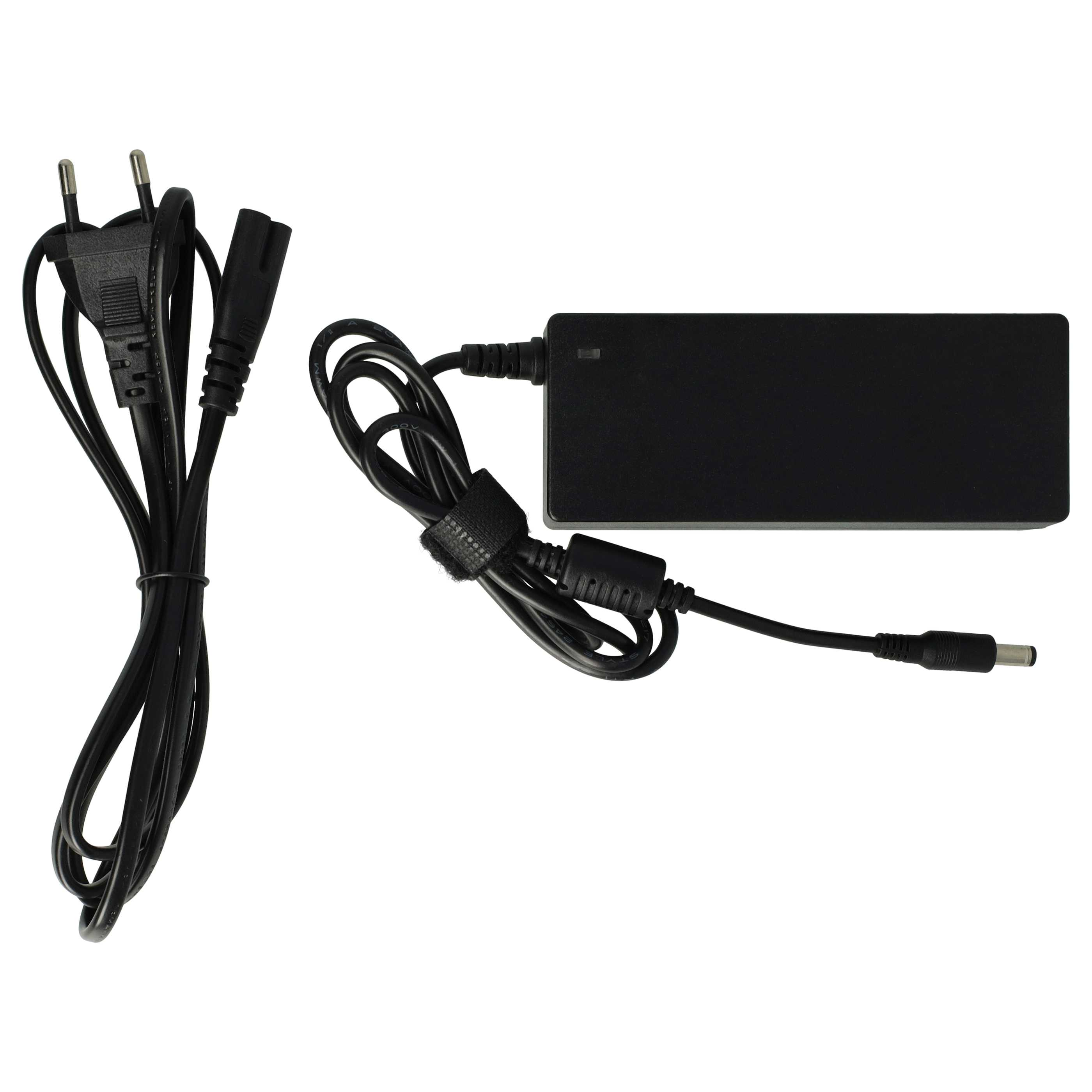 Ein schwarzes Laptop-Ladegerät mit Netzkabel und Ladekabel auf weißem Hintergrund.