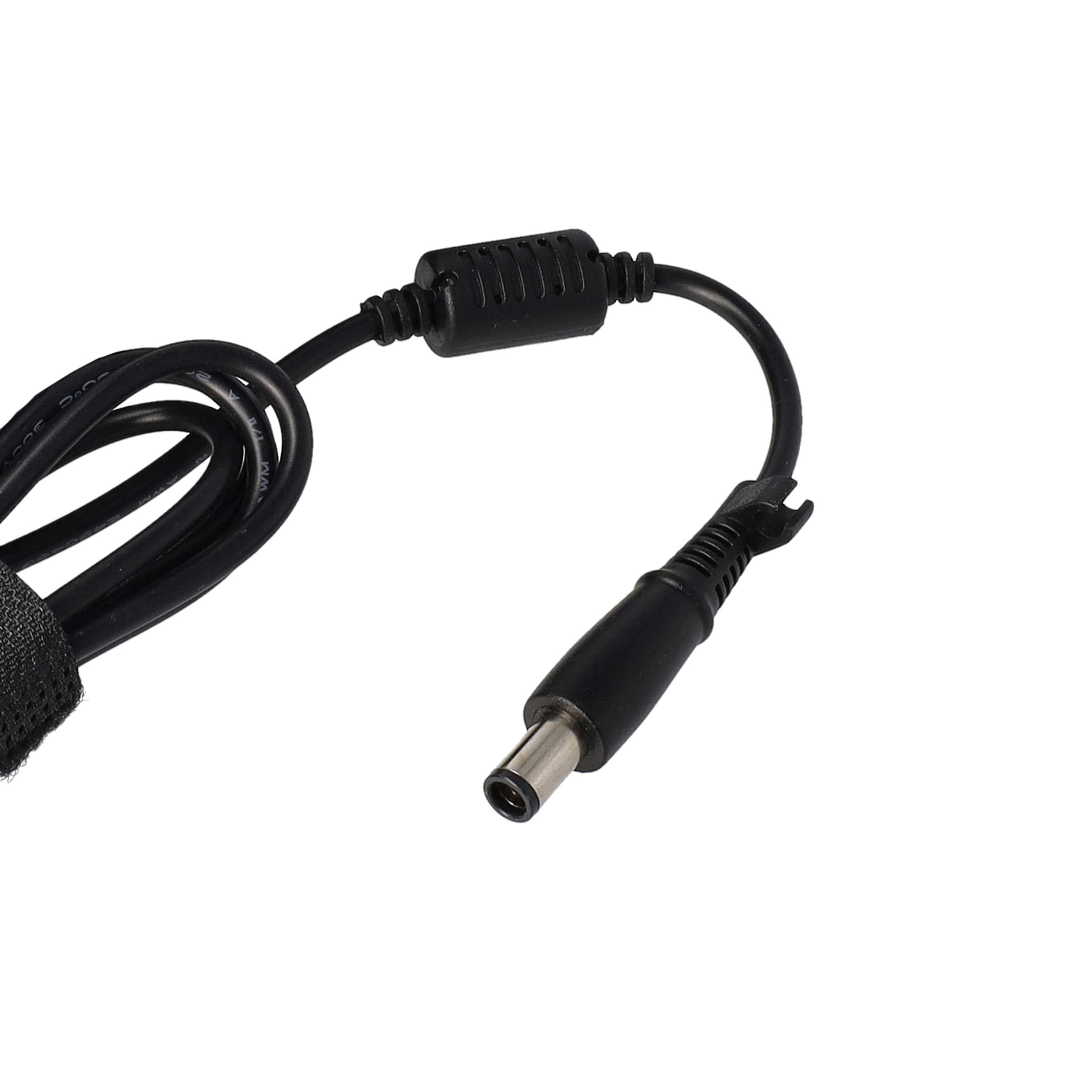 Ein schwarzes Laptop-Netzteilkabel mit Stecker am Ende und einem Kabelbinder.