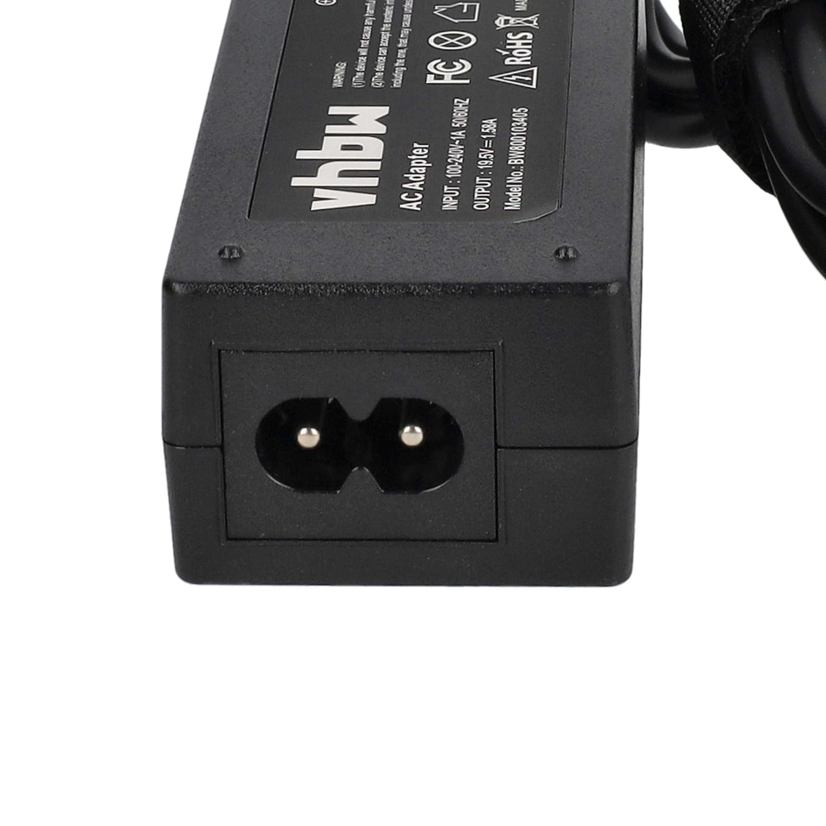 Schwarzes AC-Adapter, Netzkabel sichtbar. Auf dem Adapter steht 'vhbw AC Adapter'. Zwei-poliger Stecker.