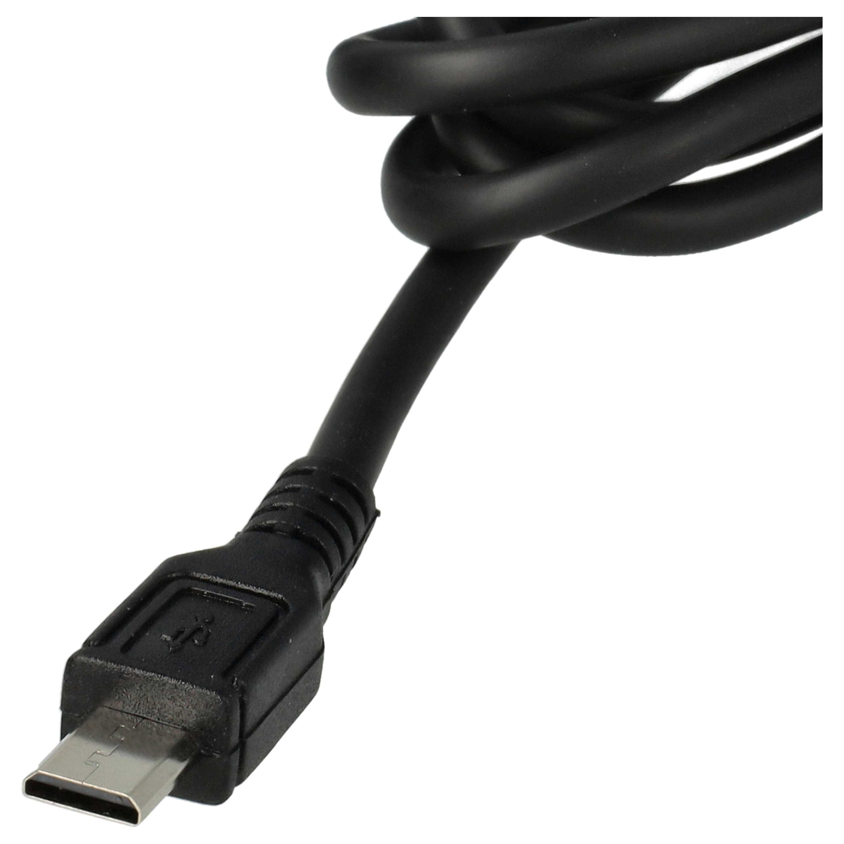 Ein schwarzes USB-Kabel mit Micro-USB-Anschluss. Das Kabel ist aufgerollt. Der Hintergrund ist weiß.