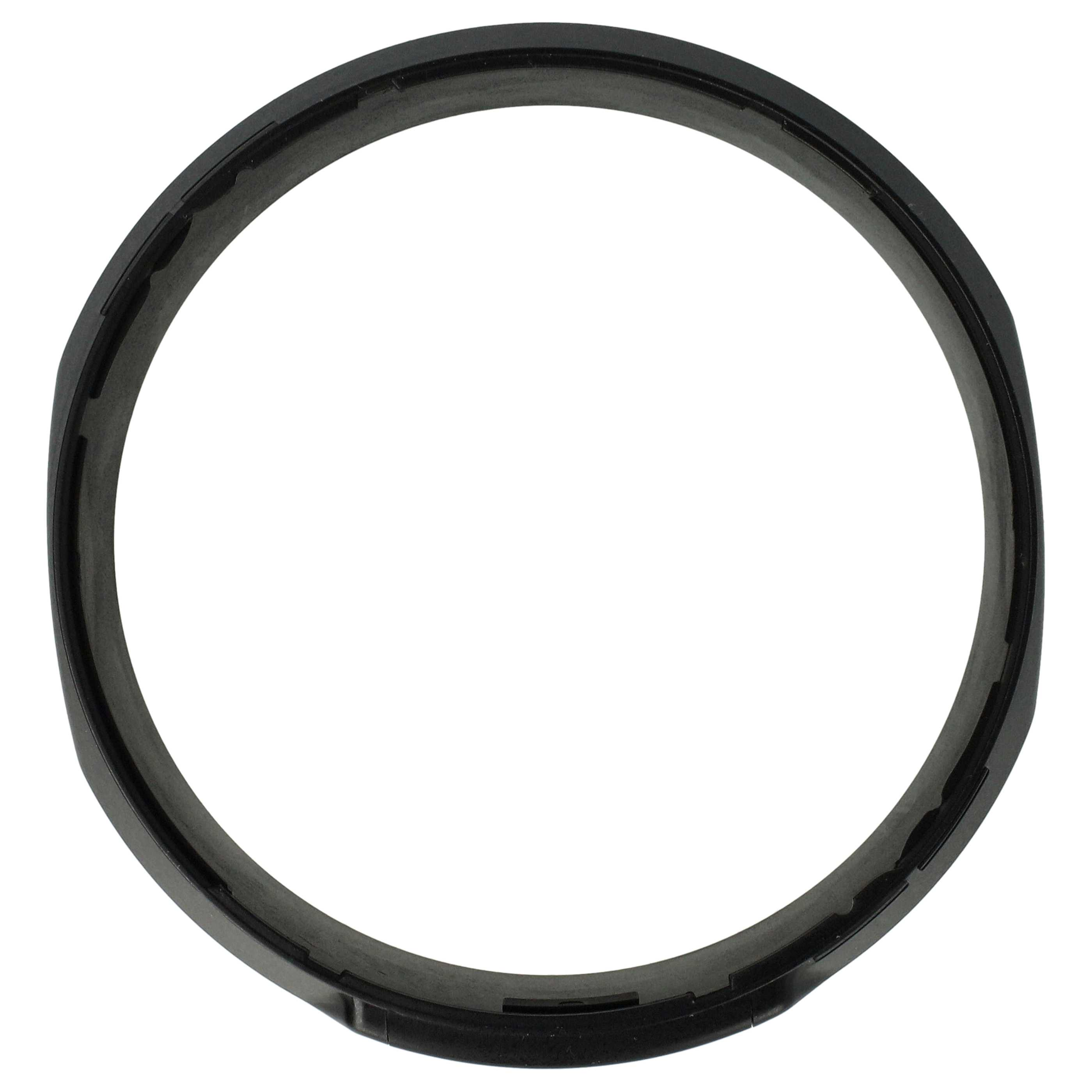Ein schwarzes, kreisförmiges Objekt mit einem inneren Ring, wahrscheinlich ein Teil eines Geräts. Weißer Hintergrund.