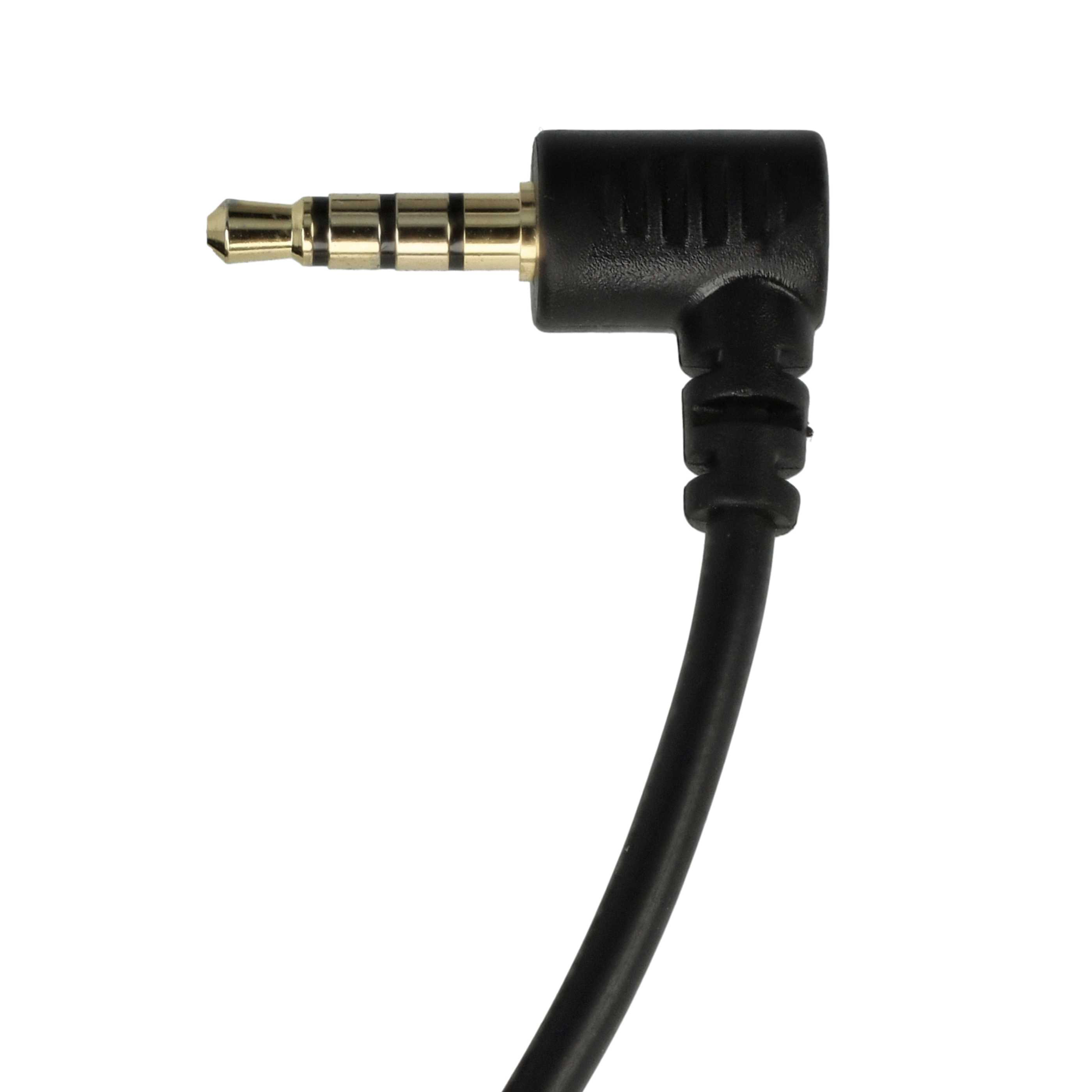 Nahaufnahme eines schwarzen und goldenen Audioanschlusses. Der Stecker hat eine goldfarbene Spitze und ein schwarzes, abgewinkeltes Kunststoffgehäuse.