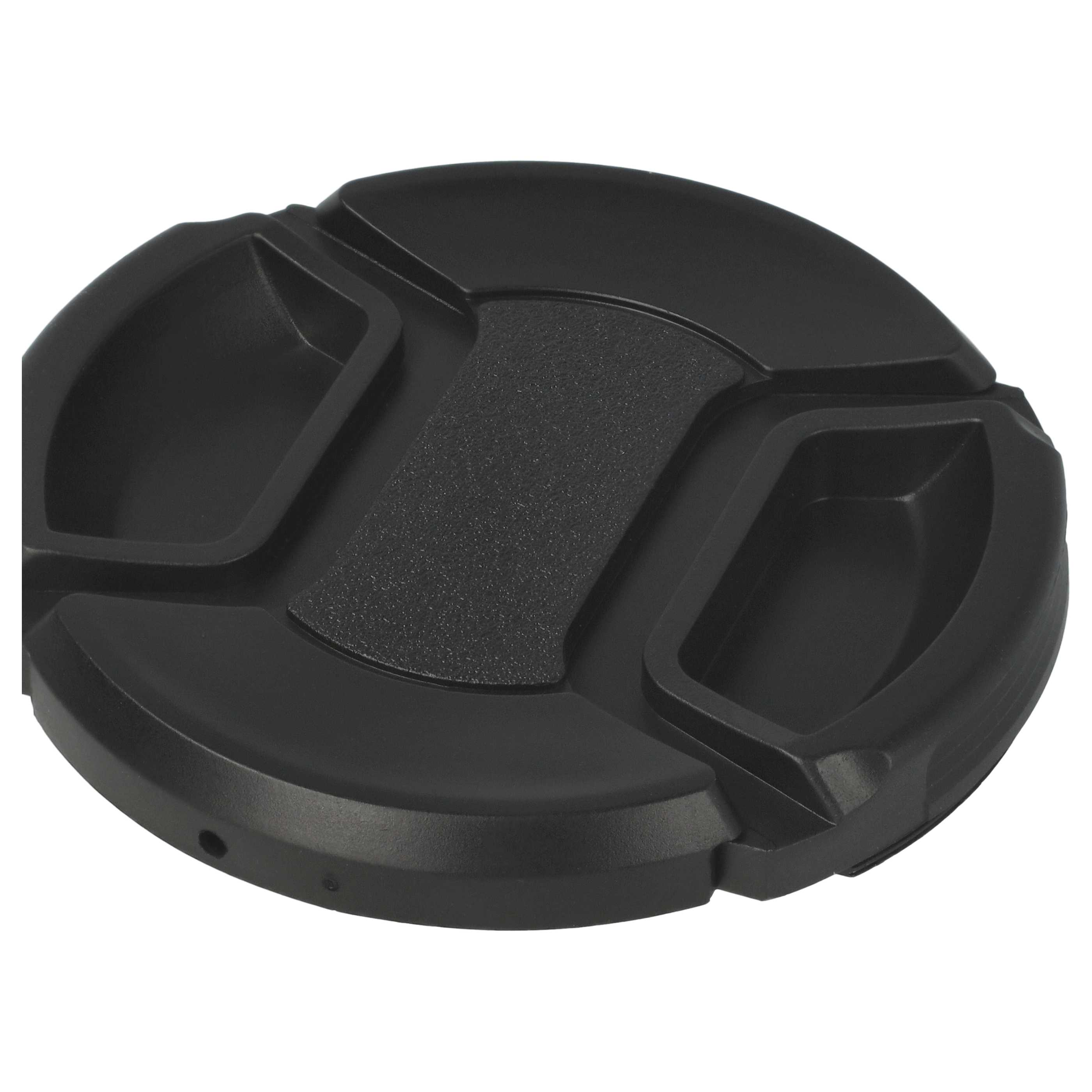 Eine schwarze Objektivkappe mit strukturiertem Mittelteil und zwei rechteckigen Öffnungen.