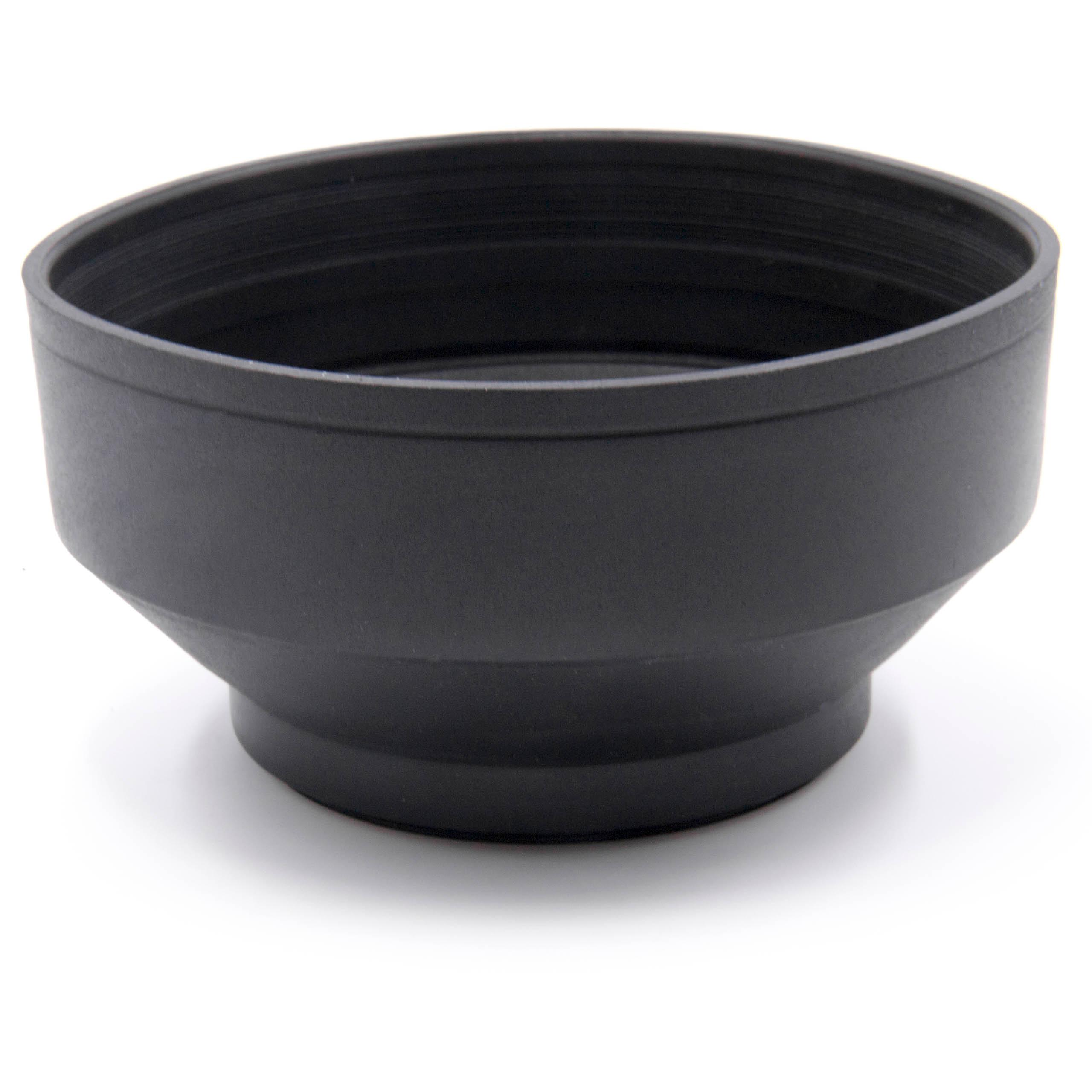 Eine schwarze Sonnenblende steht auf einer weißen Oberfläche. Sie hat ein mattes Finish und ist schüsselförmig.