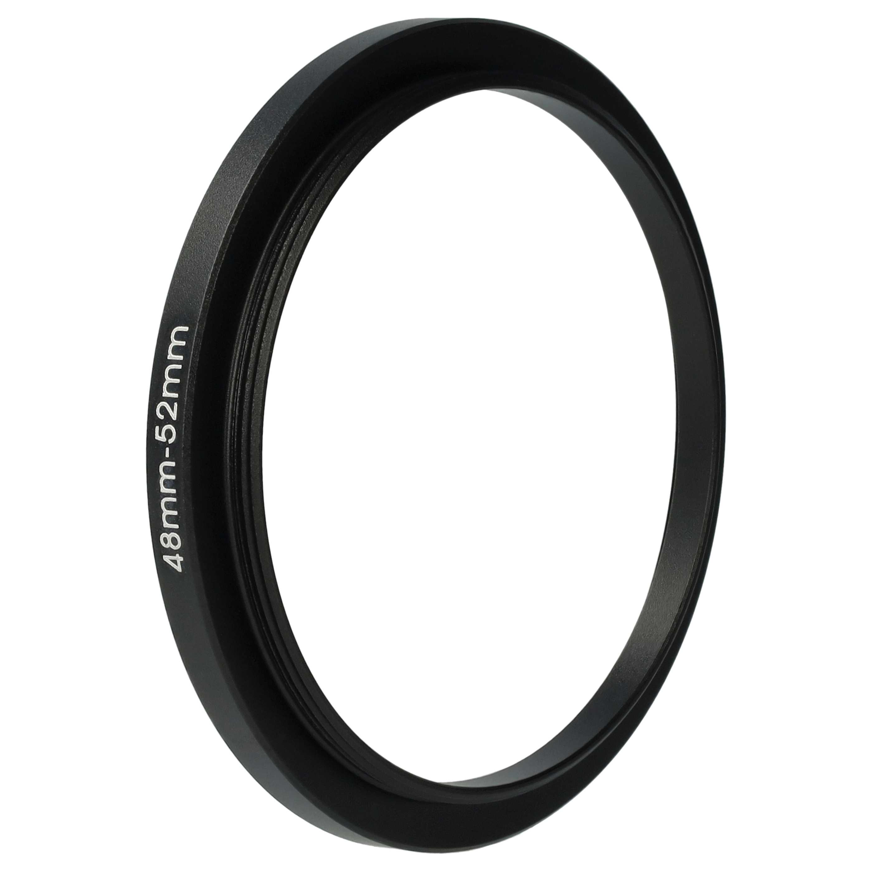Ein schwarzer Objektivadapterring mit dem Text '48mm-52mm' auf weißem Grund.
