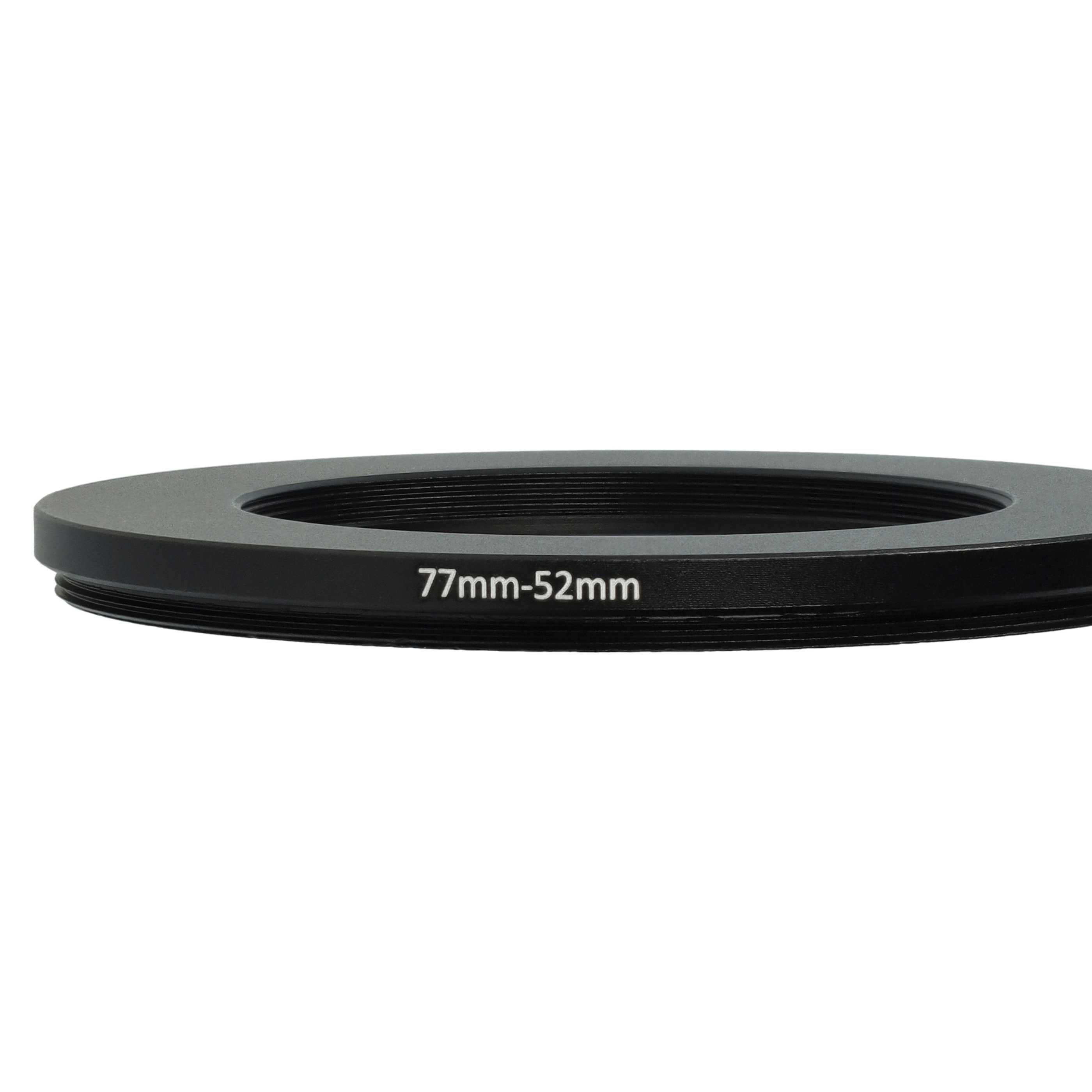 Schwarzer Objektivadapterring mit Text 77mm-52mm, vor weißem Hintergrund.