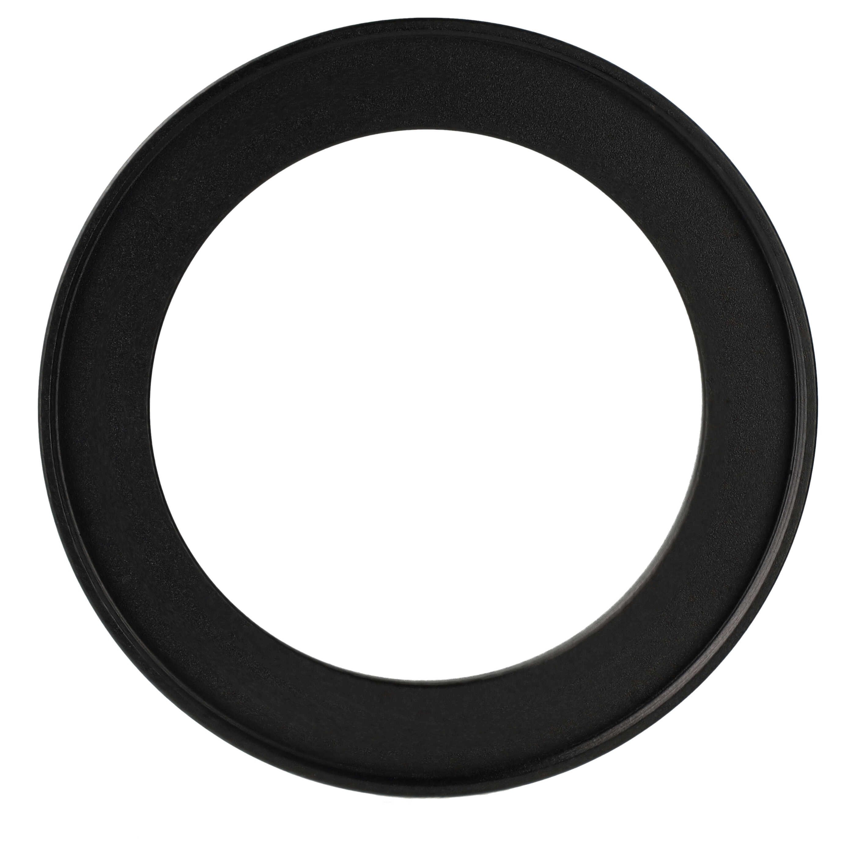 Ein schwarzer kreisförmiger Ring mit weißer Mitte, isoliert auf weißem Hintergrund. Es scheint ein Objektivfilter zu sein.