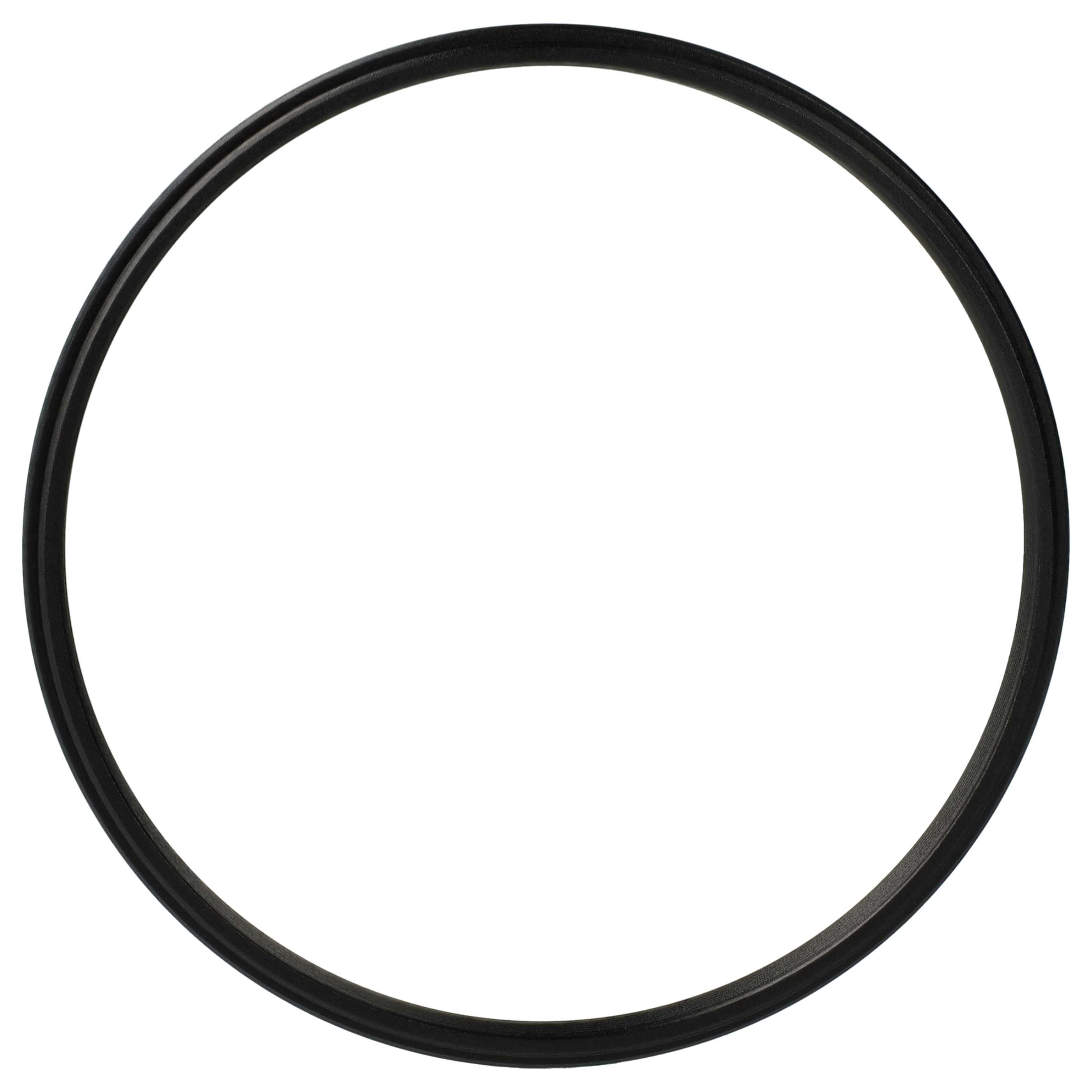 Ein schwarzes, kreisförmiges Objekt auf weißem Hintergrund, das einem Gummiring ähnelt.