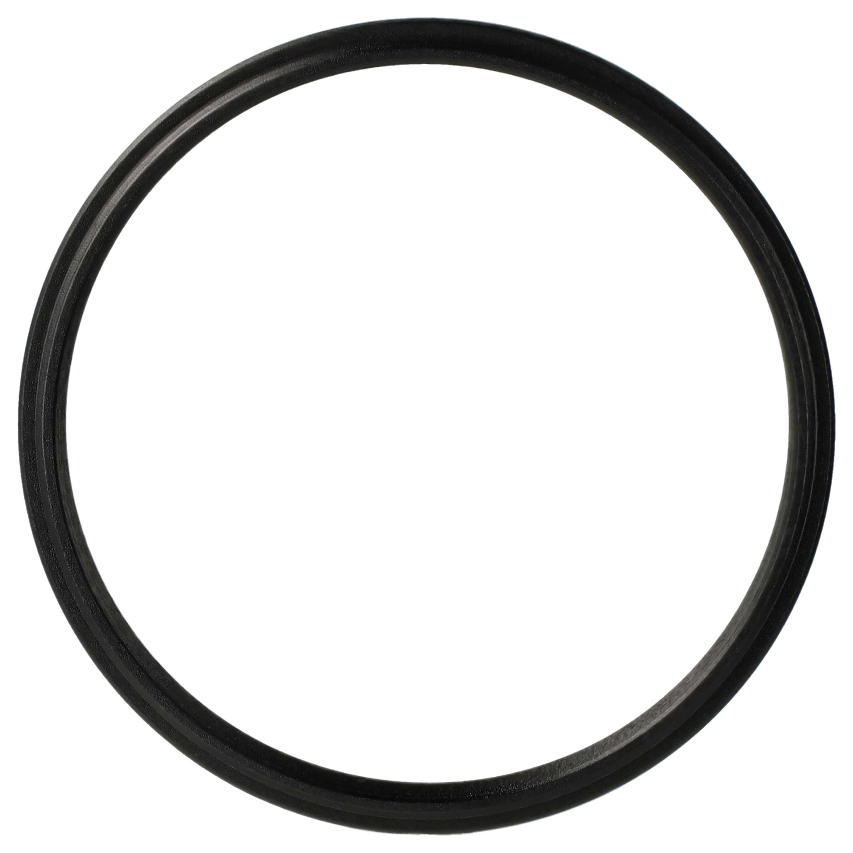 Ein schwarzer, kreisförmiger Gummiring ist auf weißem Hintergrund zentriert. Der Ring hat eine gerippte Oberfläche.