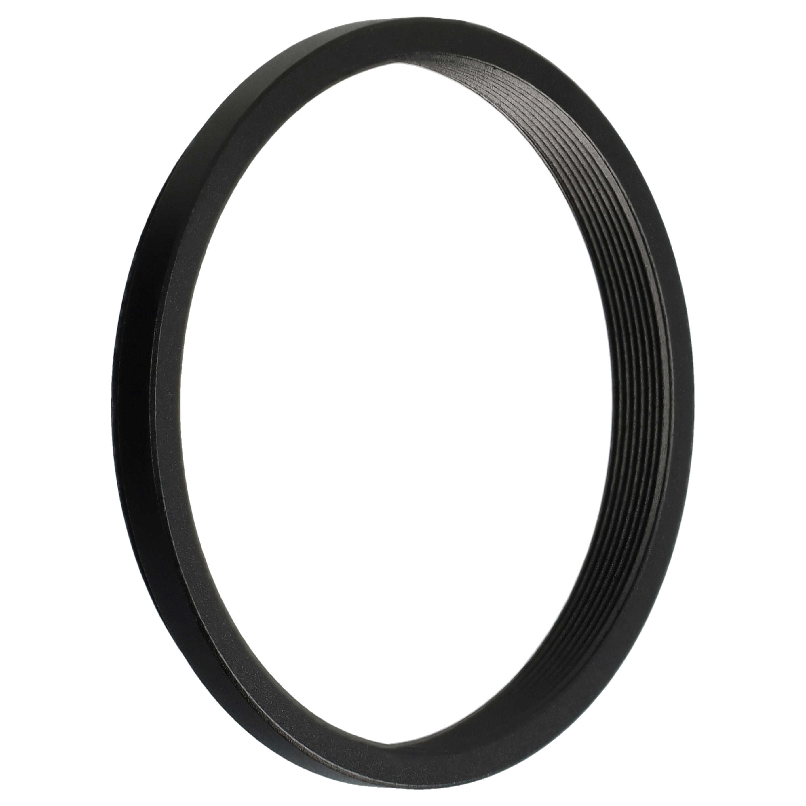 Ein schwarzer, kreisförmiger Metallring mit Innengewinde, vor weißem Hintergrund. Der Ring ist für ein Kameraobjektiv.