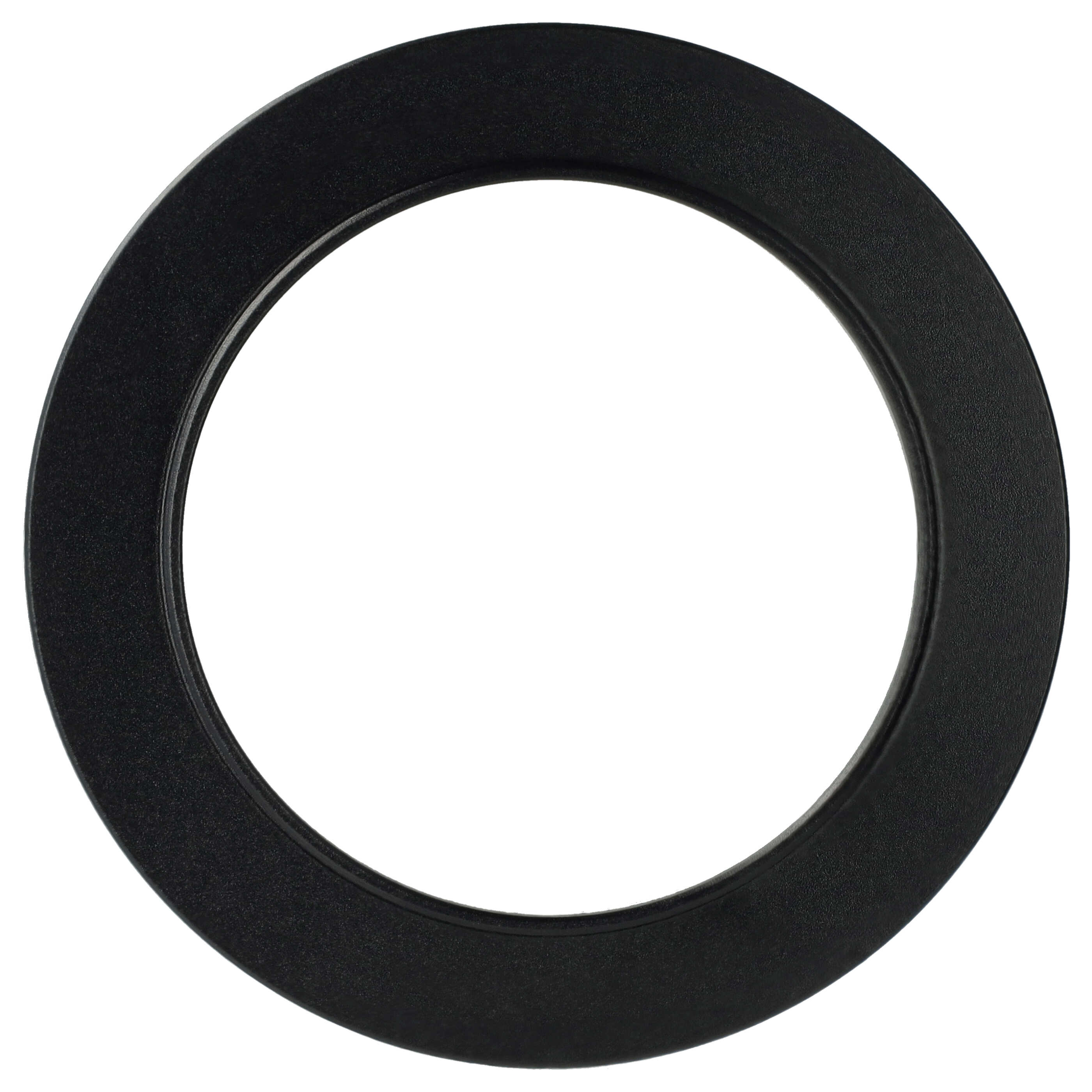 Ein schwarzes, kreisförmiges Objekt mit strukturierter Oberfläche. Die Mitte ist leer, mit weißem Hintergrund.