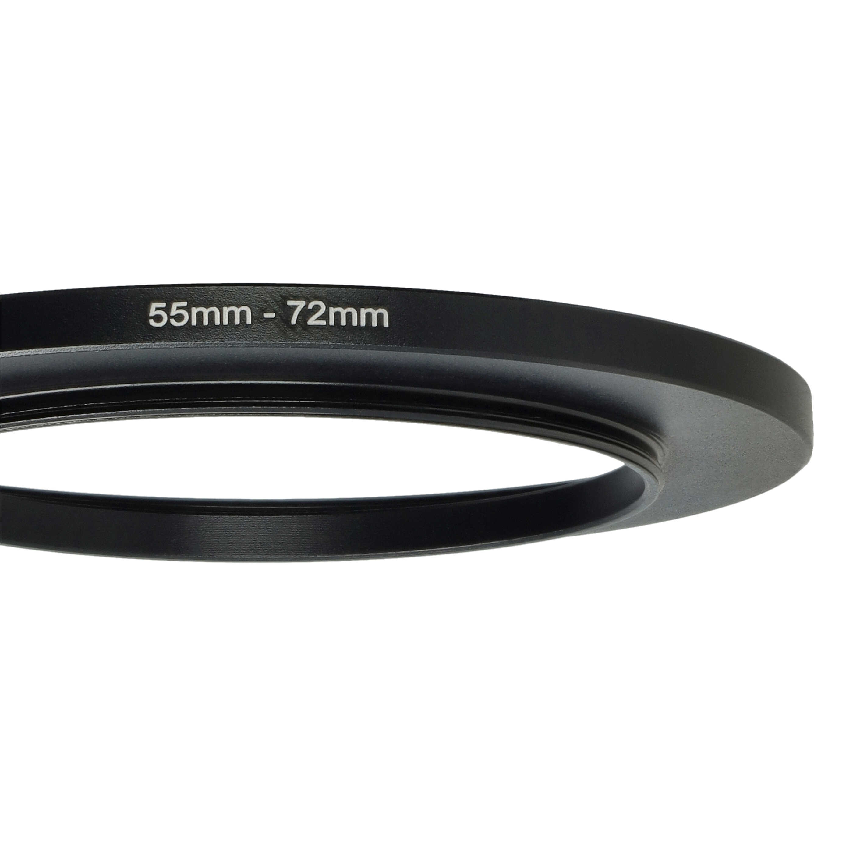 Ein schwarzer, kreisförmiger Adapterring ist zu sehen. Der Text '55mm - 72mm' ist auf dem Ring eingraviert.