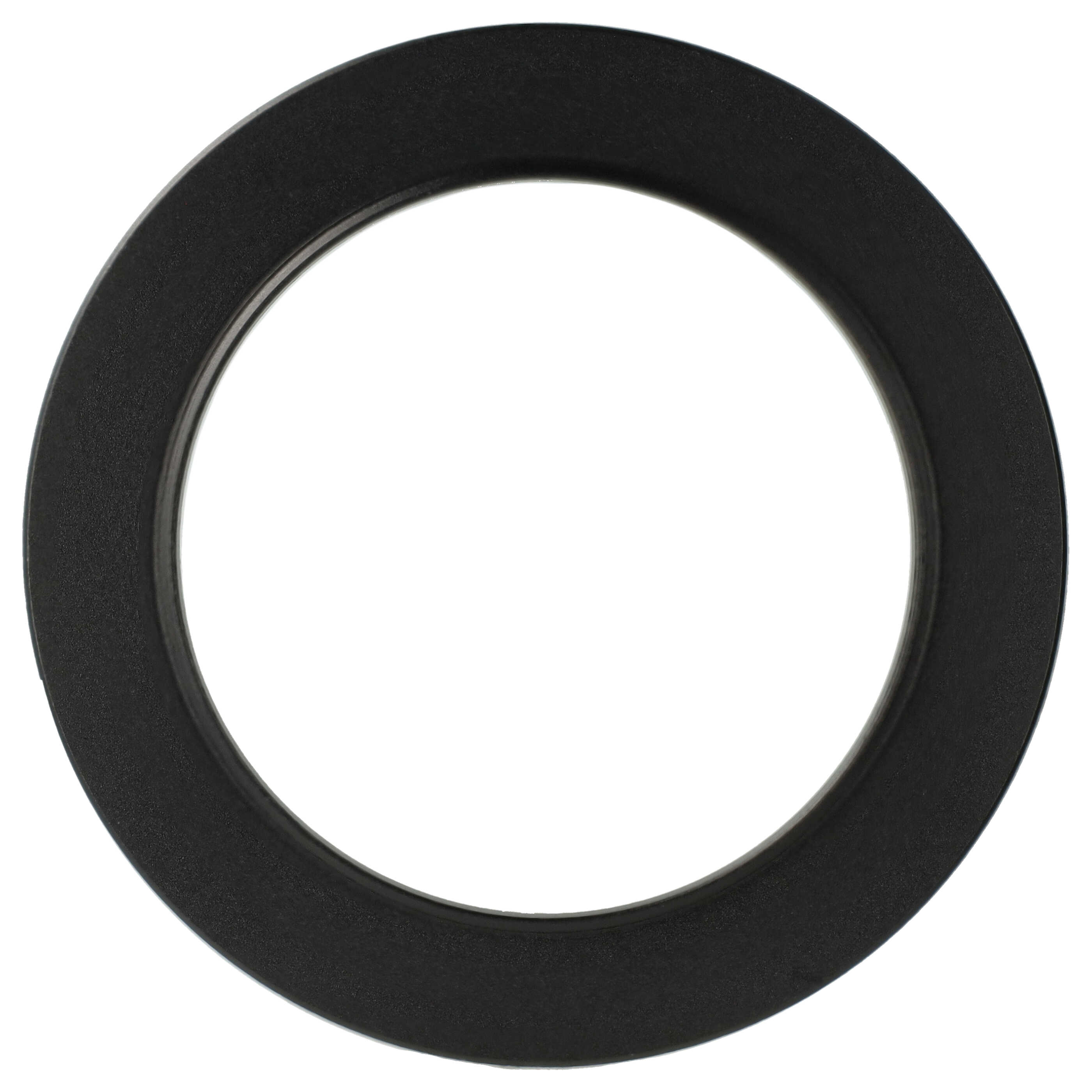 Ein schwarzes kreisförmiges Objekt, das einem Ring ähnelt, auf weißem Hintergrund. Der Ring hat eine strukturierte Oberfläche.