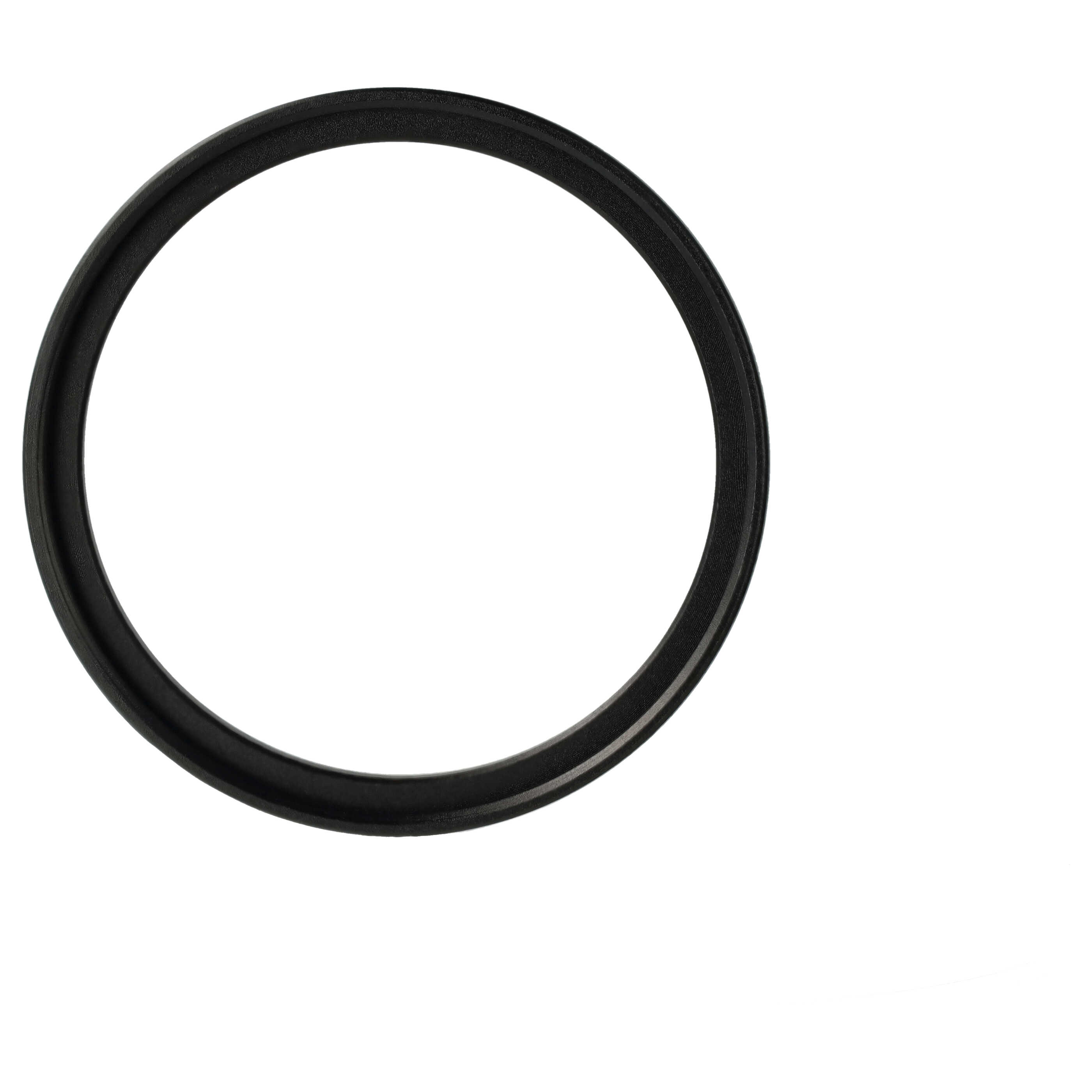 Ein schwarzes, kreisförmiges Objekt mit strukturierter Oberfläche ist vor weißem Hintergrund zentriert. Es scheint ein Ring zu sein.