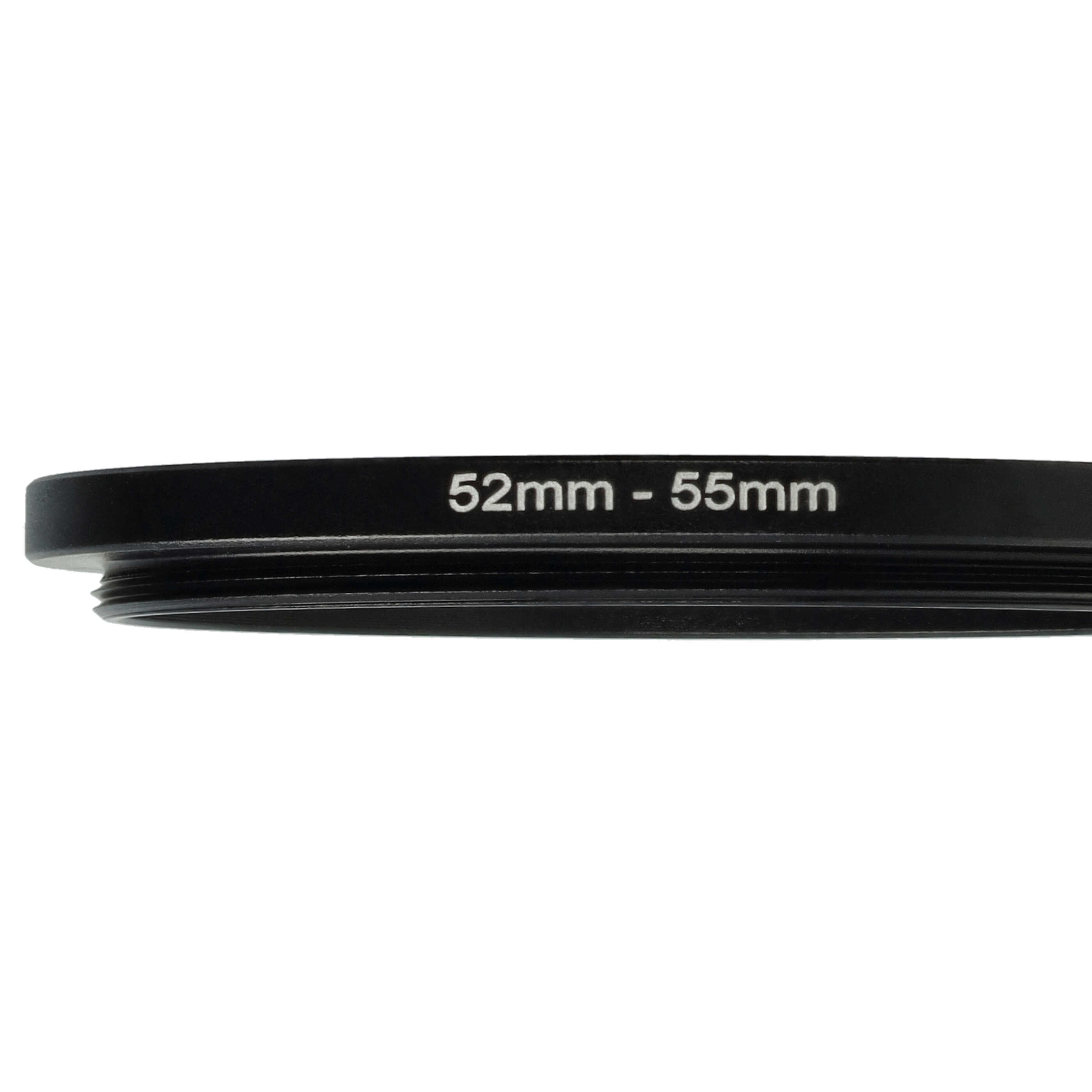 Schwarzer Objektivadapterring mit weißem Text '52mm - 55mm' vor weißem Hintergrund.