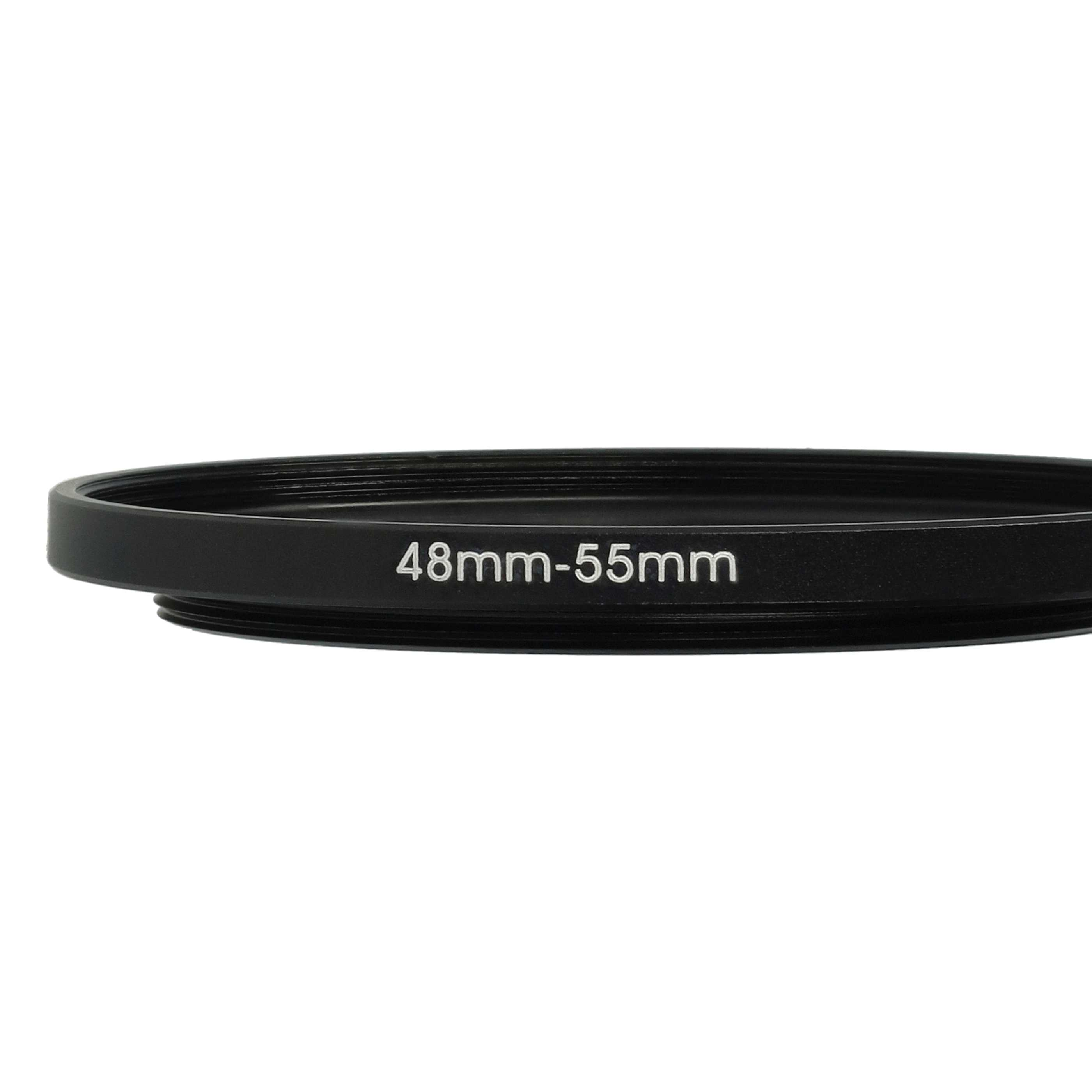 Ein schwarzer Objektivadapterring mit dem Text '48mm-55mm' auf weißem Hintergrund.