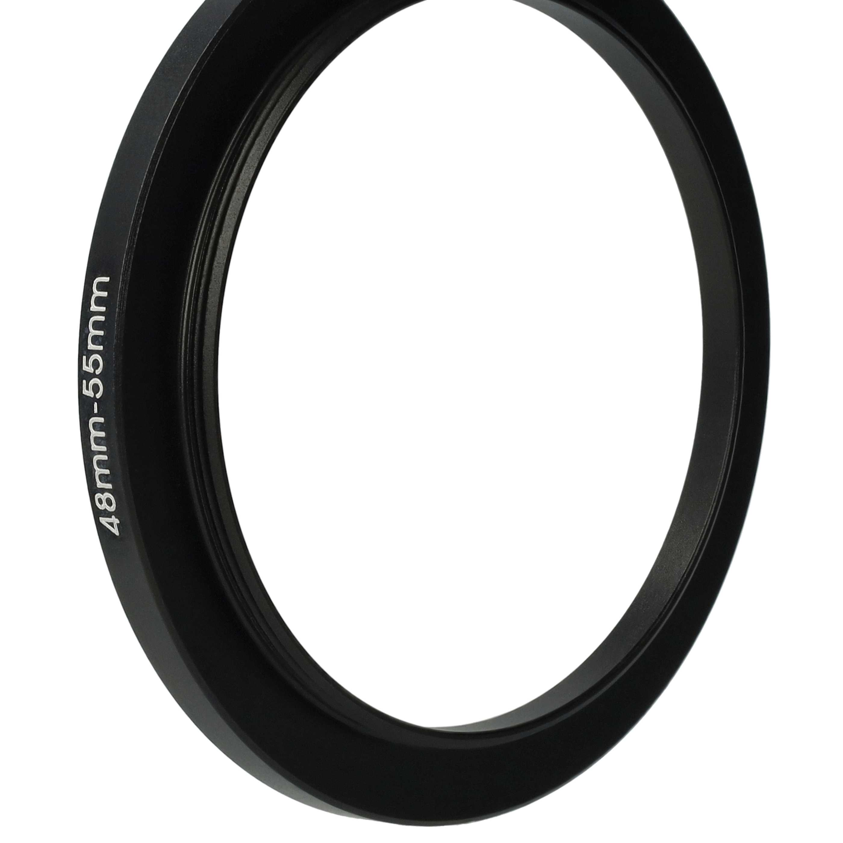 Ein schwarzer Metallring mit der Aufschrift 48mm-55mm auf weißem Hintergrund.