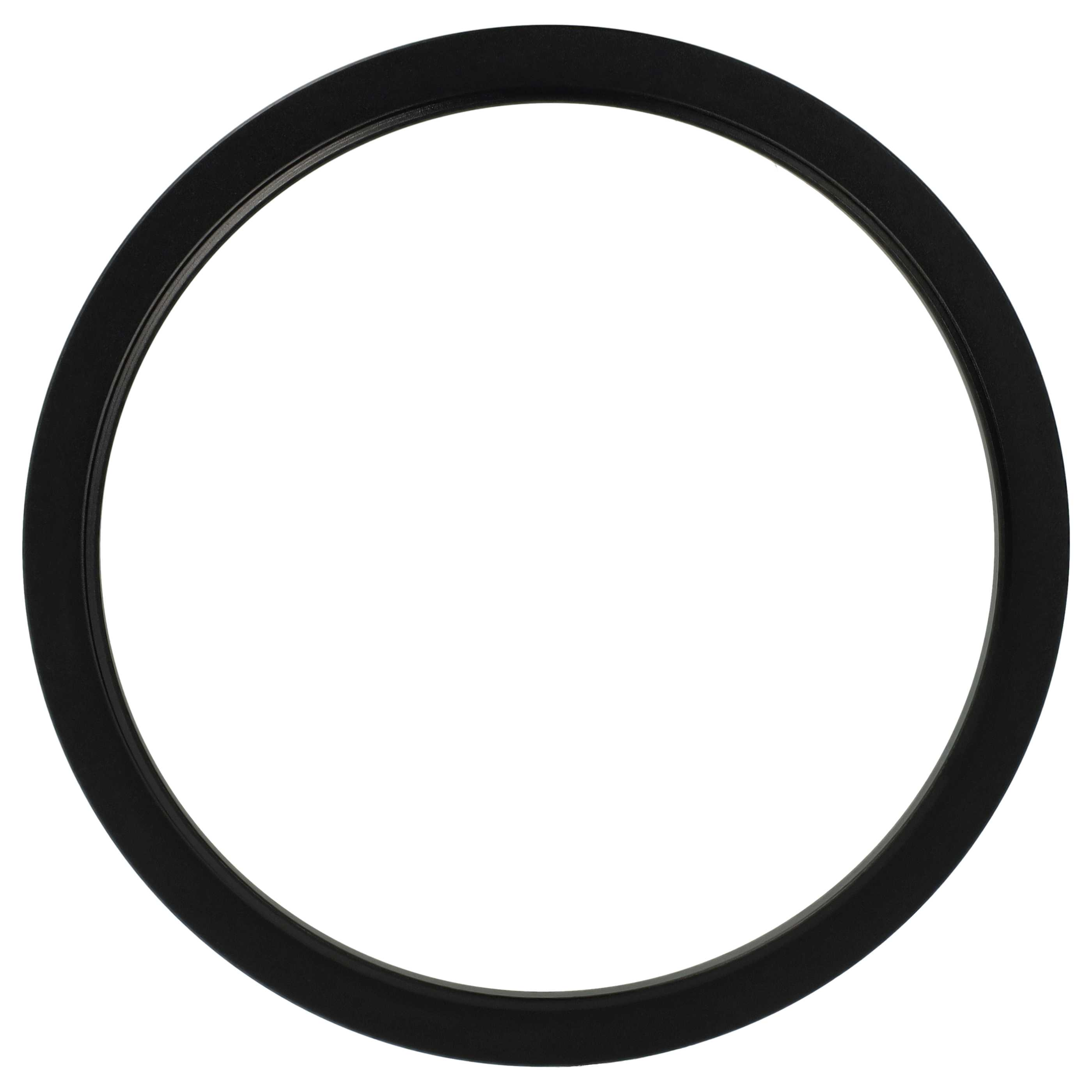 Ein schwarzes kreisförmiges Objekt vor weißem Hintergrund. Das Objekt ist ein Ring, möglicherweise ein Teil von etwas.