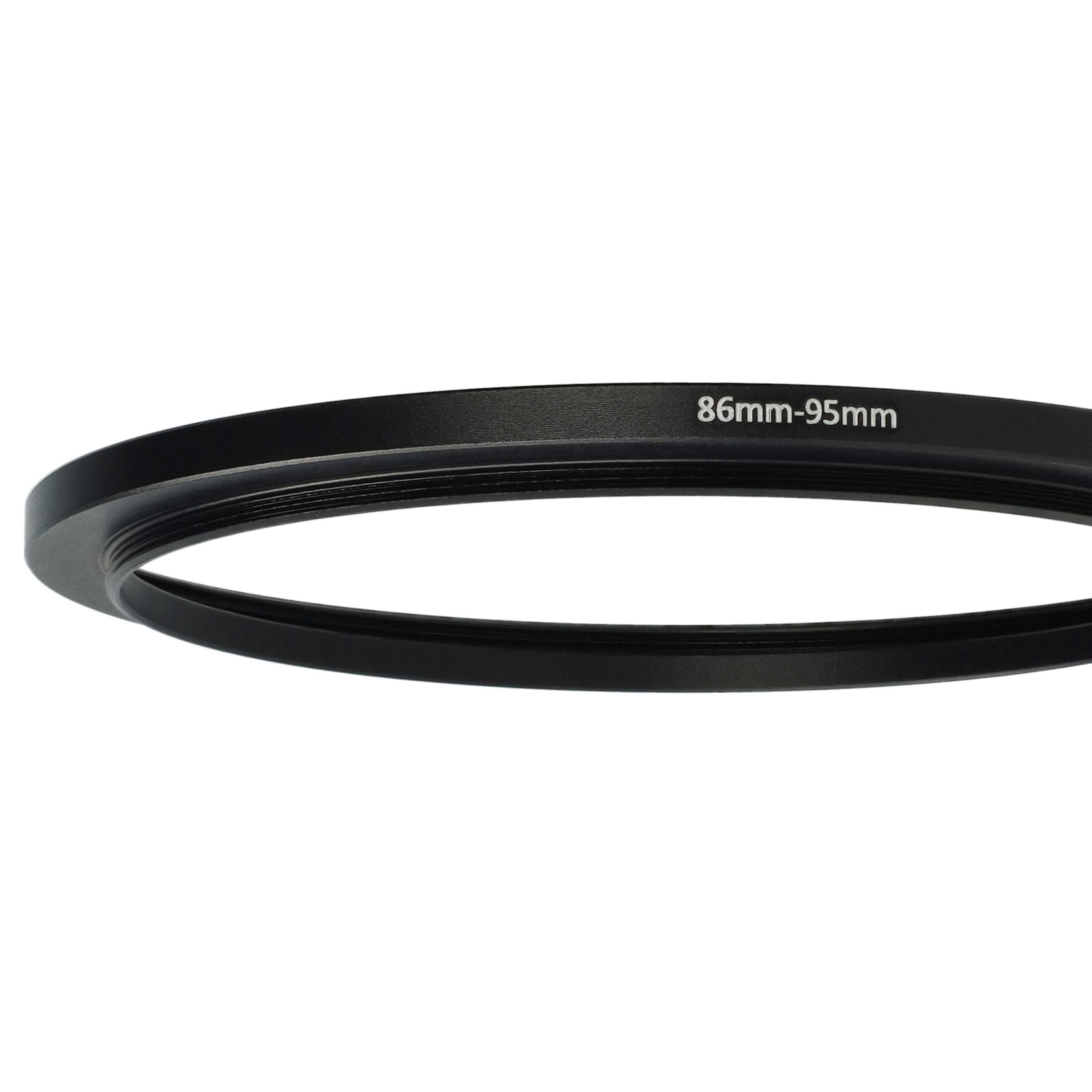 Ein schwarzer Objektivadapterring, markiert mit '86mm-95mm', ist vor weißem Hintergrund isoliert. Der Ring ist kreisförmig.