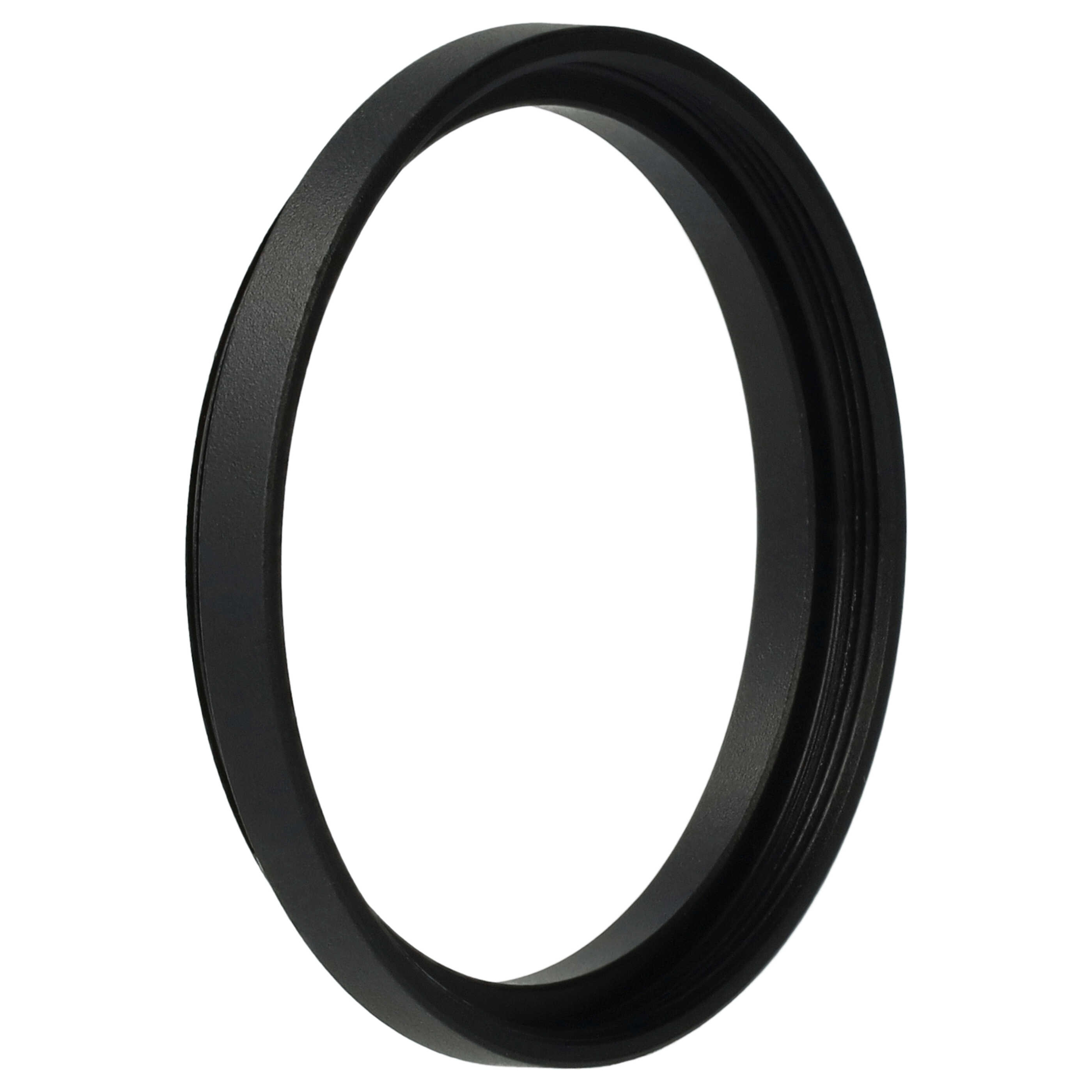 Ein schwarzer, kreisförmiger Metallring auf weißem Hintergrund. Der Ring ist ein Objektivadapter oder Filterring.