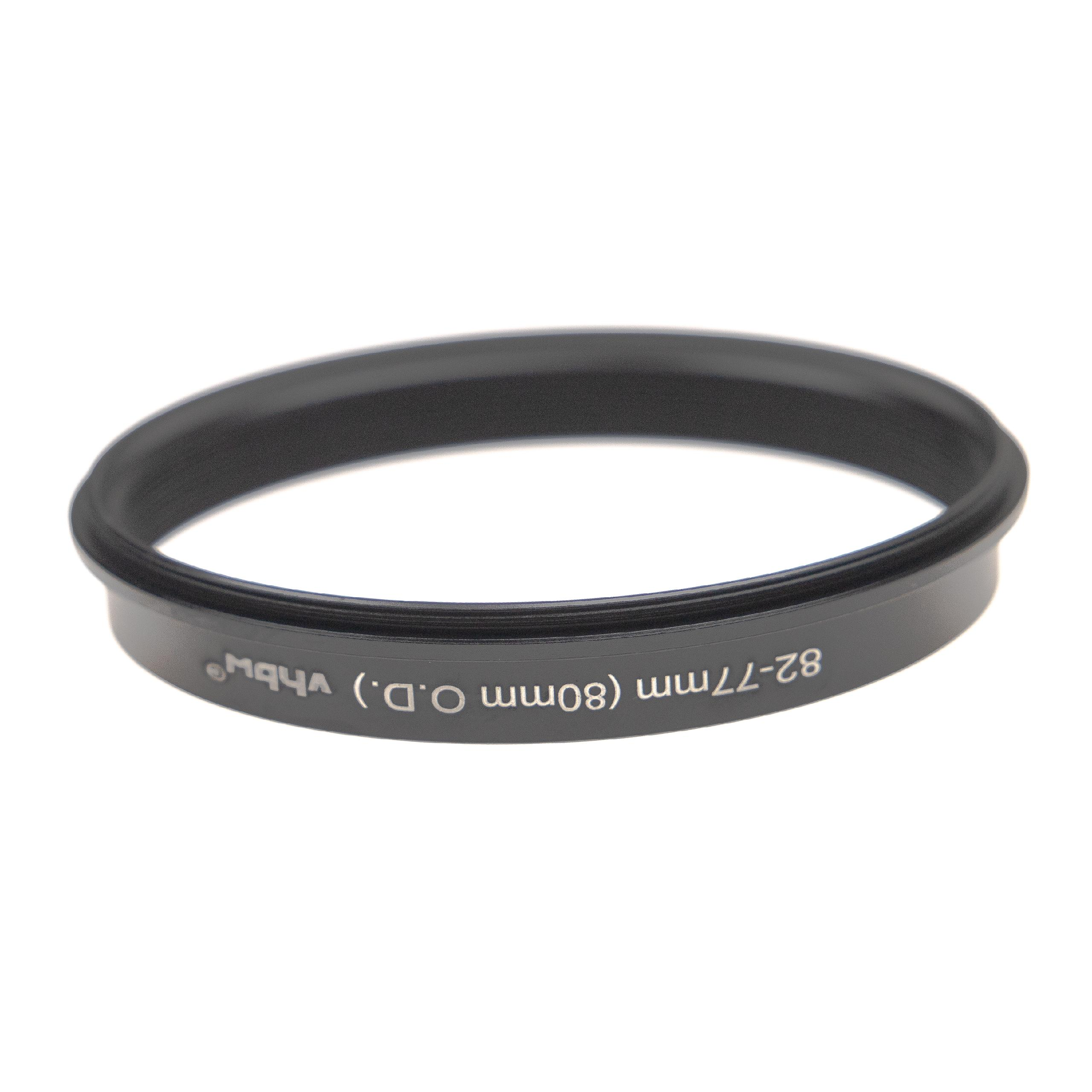 Schwarzer Metallringadapter auf weißem Hintergrund, mit Text '82-77mm (80mm O.D.) vhbw'.