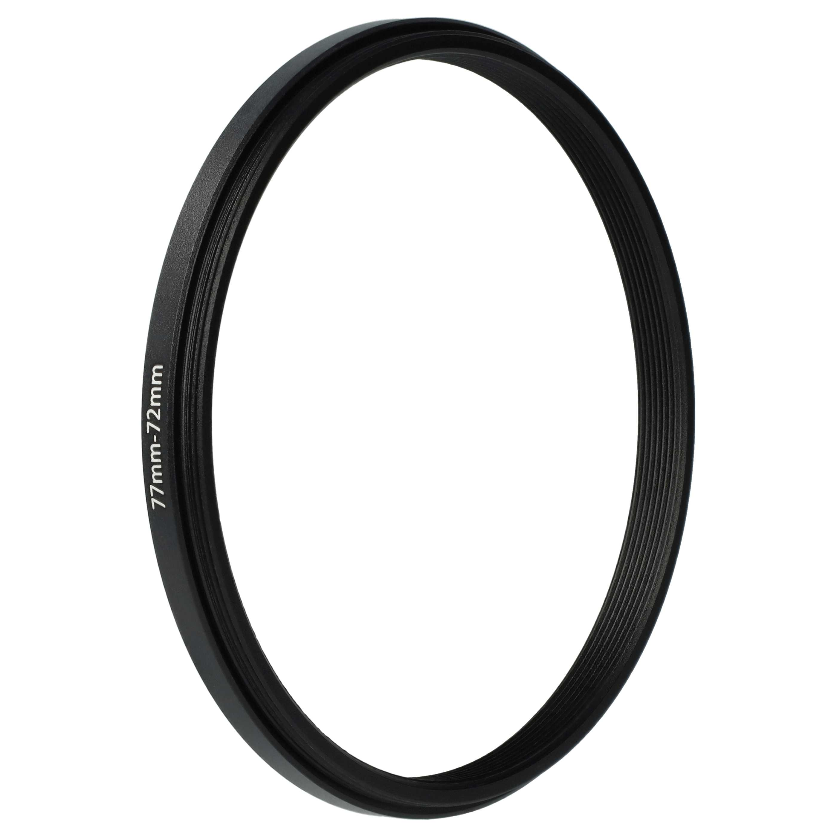 Ein schwarzer 77mm-72mm Kameraobjektivadapterring auf weißem Hintergrund.