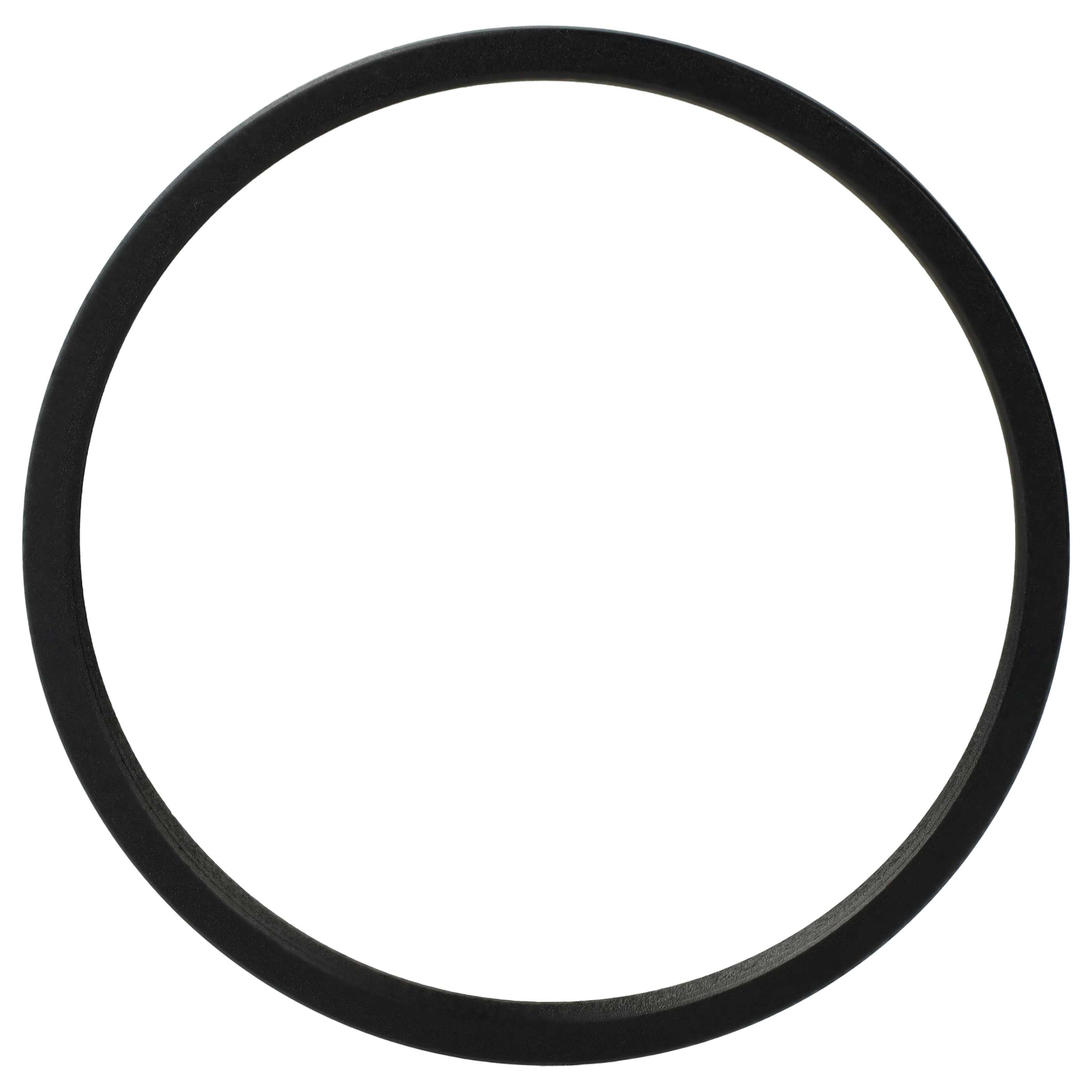 Eine schwarze, kreisförmige Gummidichtung. Die Dichtung ist von fester schwarzer Farbe und vor weißem Hintergrund.