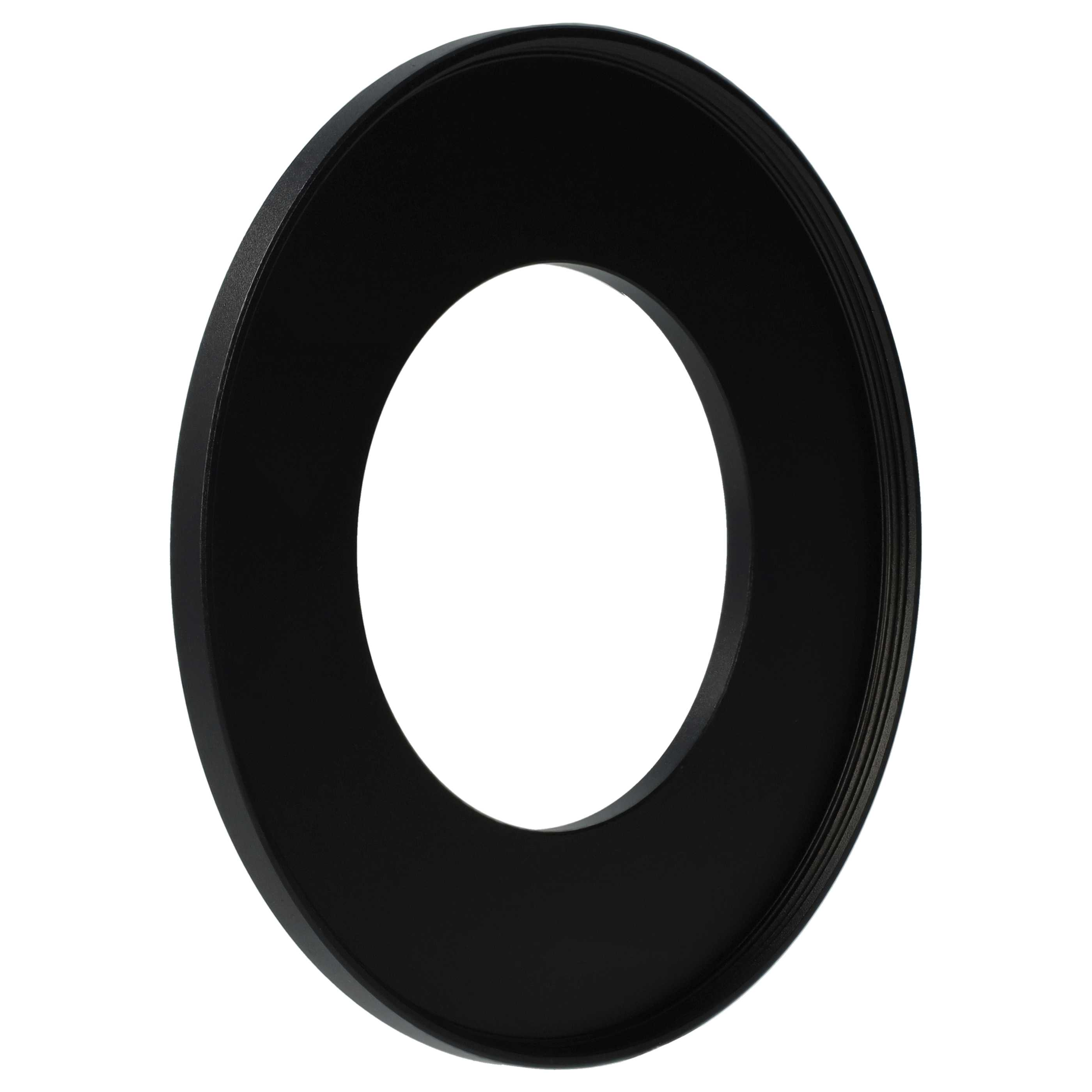 Ein schwarzes kreisförmiges Objekt mit weißer Mitte ist auf weißem Hintergrund zentriert. Es scheint ein Objektivaufsatz zu sein.