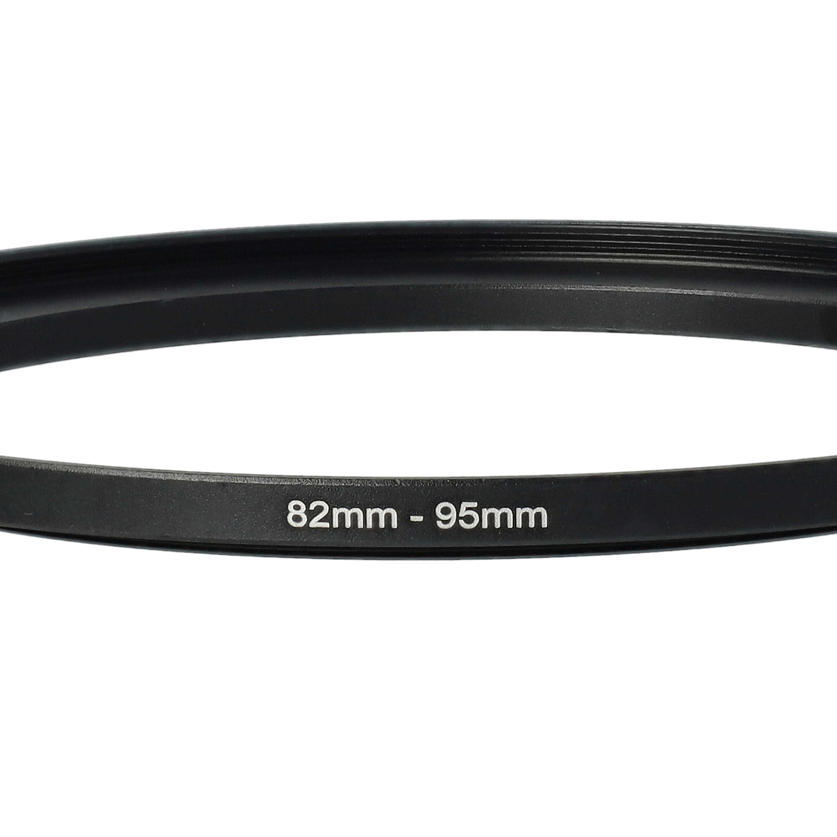 Ein schwarzer Objektivadapterring mit der Aufschrift '82mm - 95mm'. Der Hintergrund ist weiß.