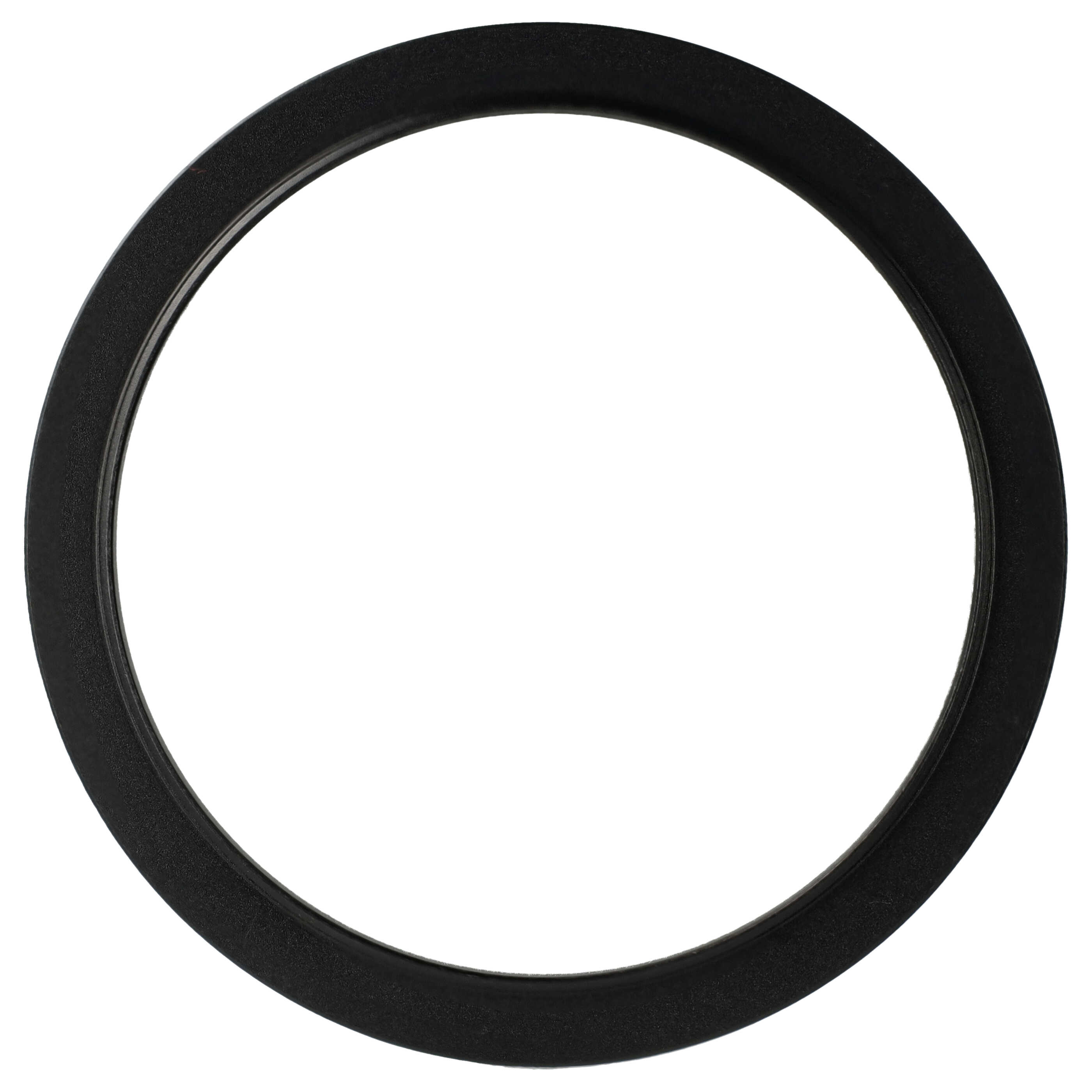 Ein schwarzes kreisförmiges Objekt auf weißem Hintergrund. Das Objekt hat einen dicken, strukturierten Außenring.