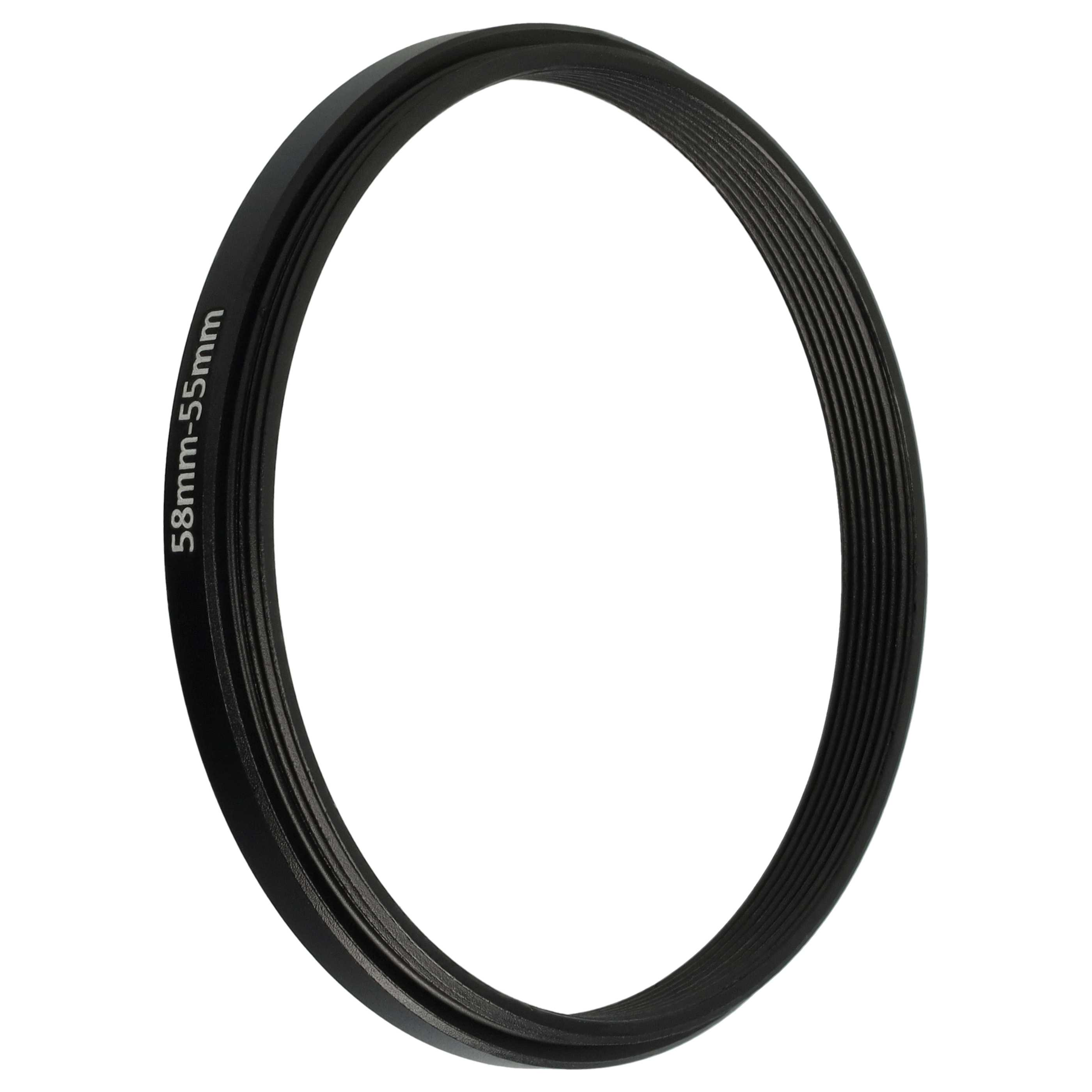 Schwarzer Objektivadapterring mit 58mm-55mm Text. Der Ring ist kreisförmig, mit geriffelter Innenfläche.