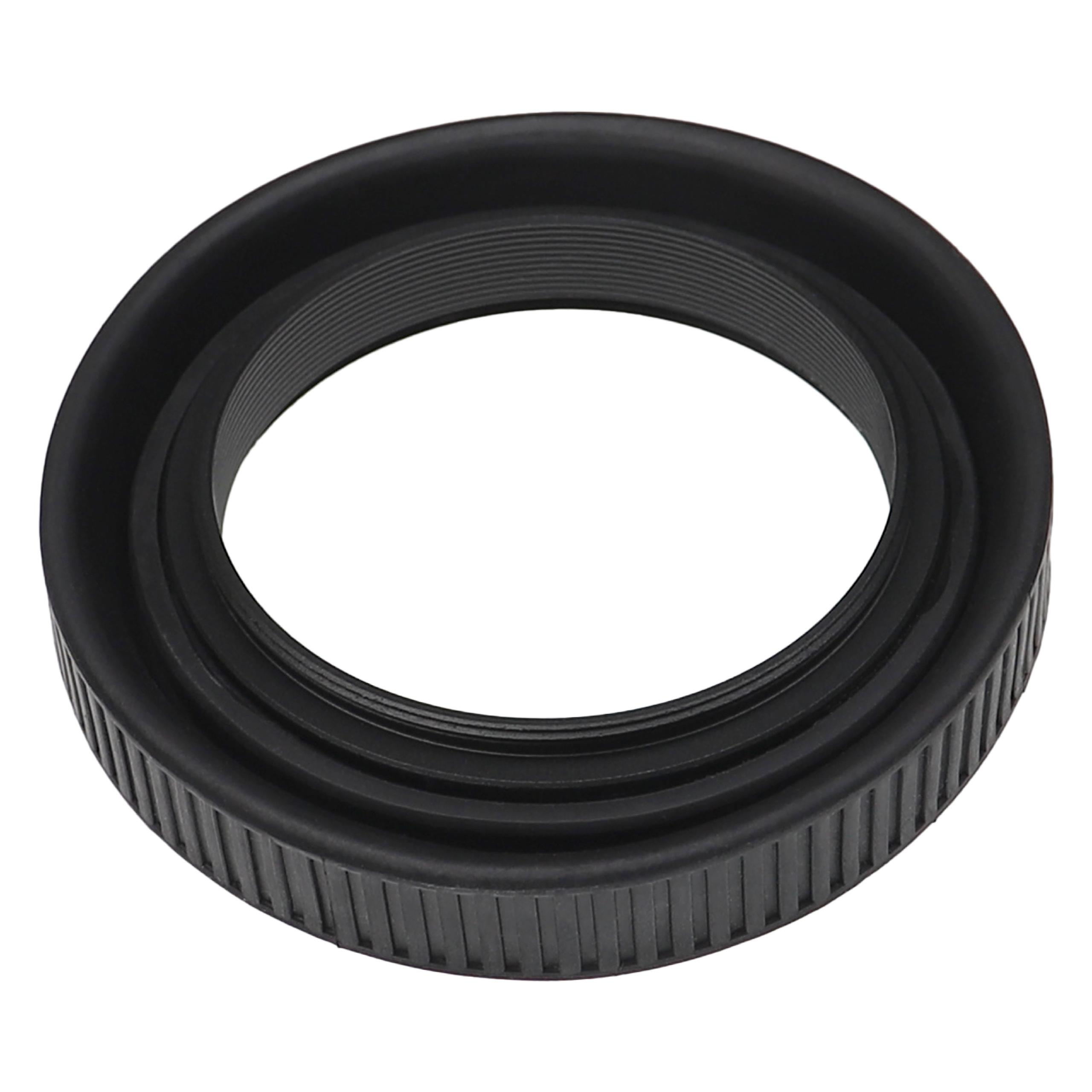 Ein schwarzer Objektivadapterring, kreisförmig mit gerippten Kanten und Innengewinde, vor weißem Hintergrund.