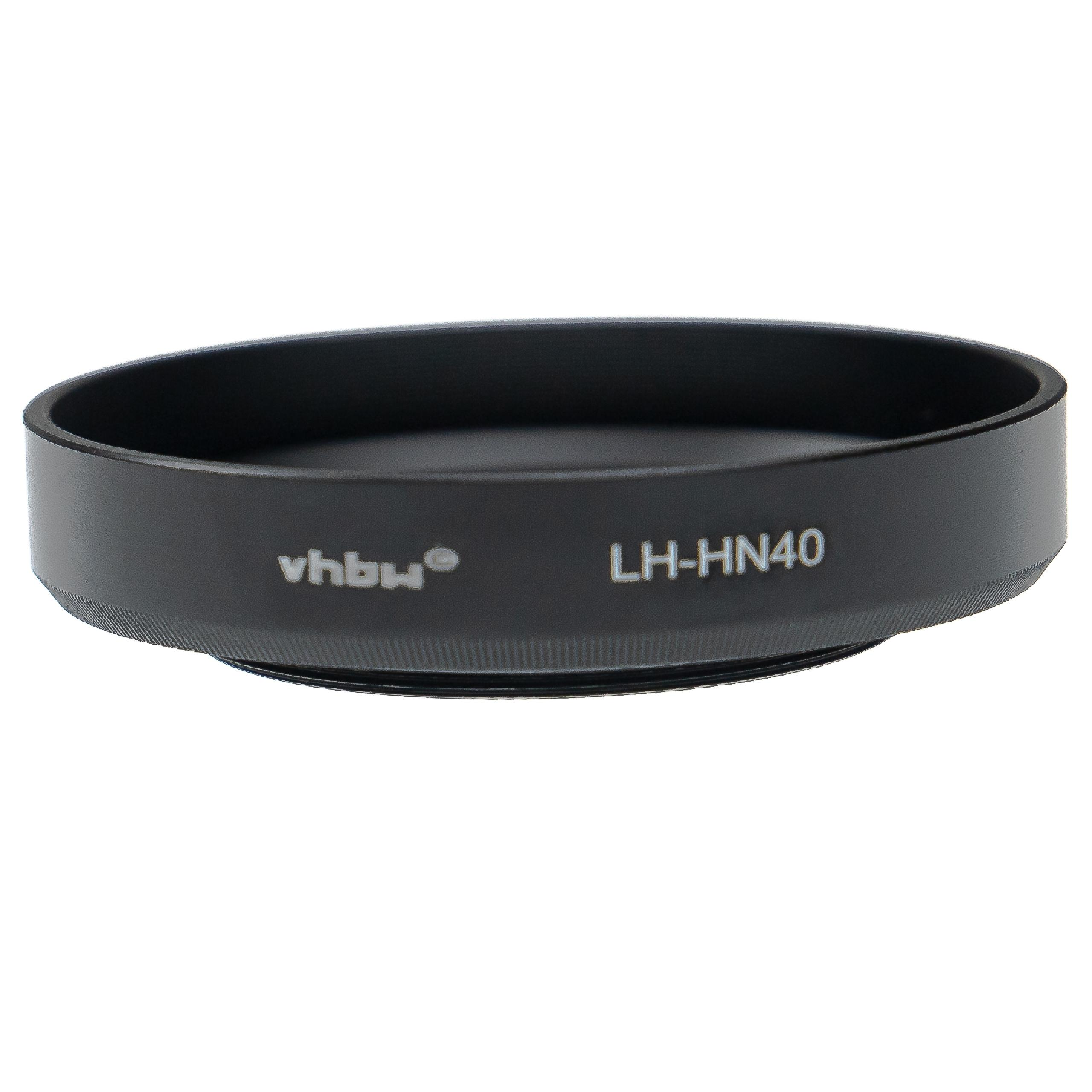 Eine schwarze Sonnenblende auf weißem Hintergrund. Auf der Blende stehen 'vhbw' und 'LH-HN40'.