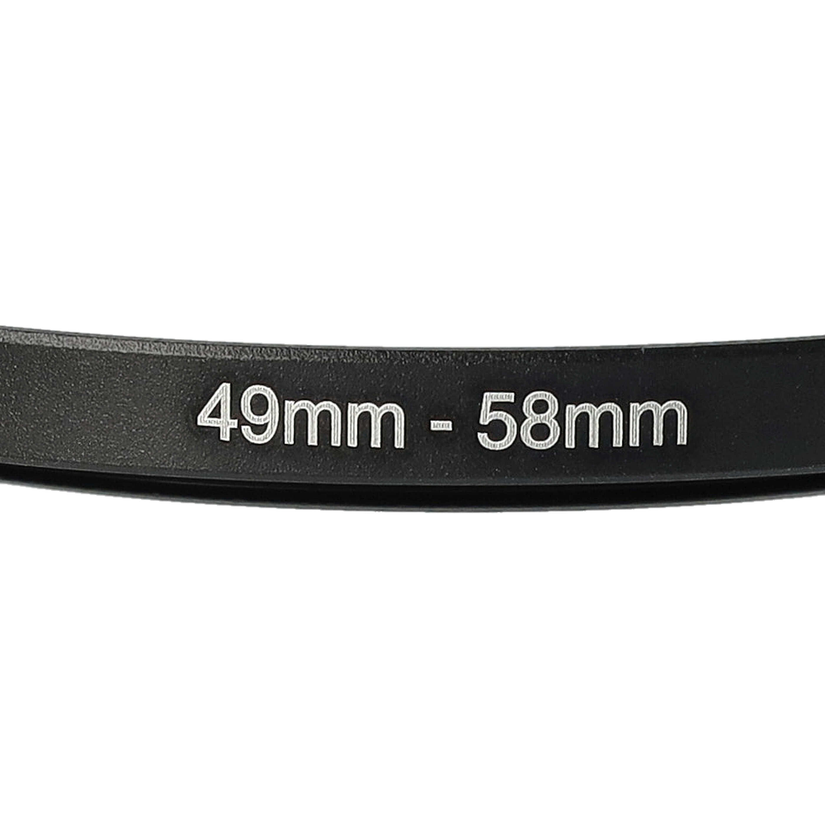Ein schwarzer Ring mit weißem Text '49mm - 58mm' ist zentriert. Der Hintergrund ist schlicht weiß.