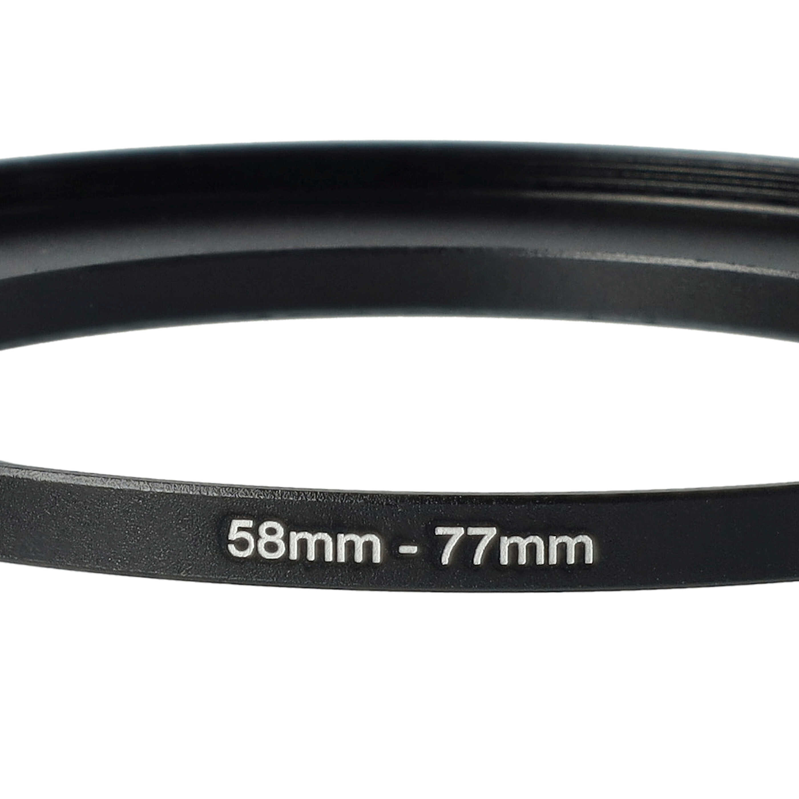 Schwarzer Objektivfilterring mit den weißen Zahlen 58mm - 77mm.