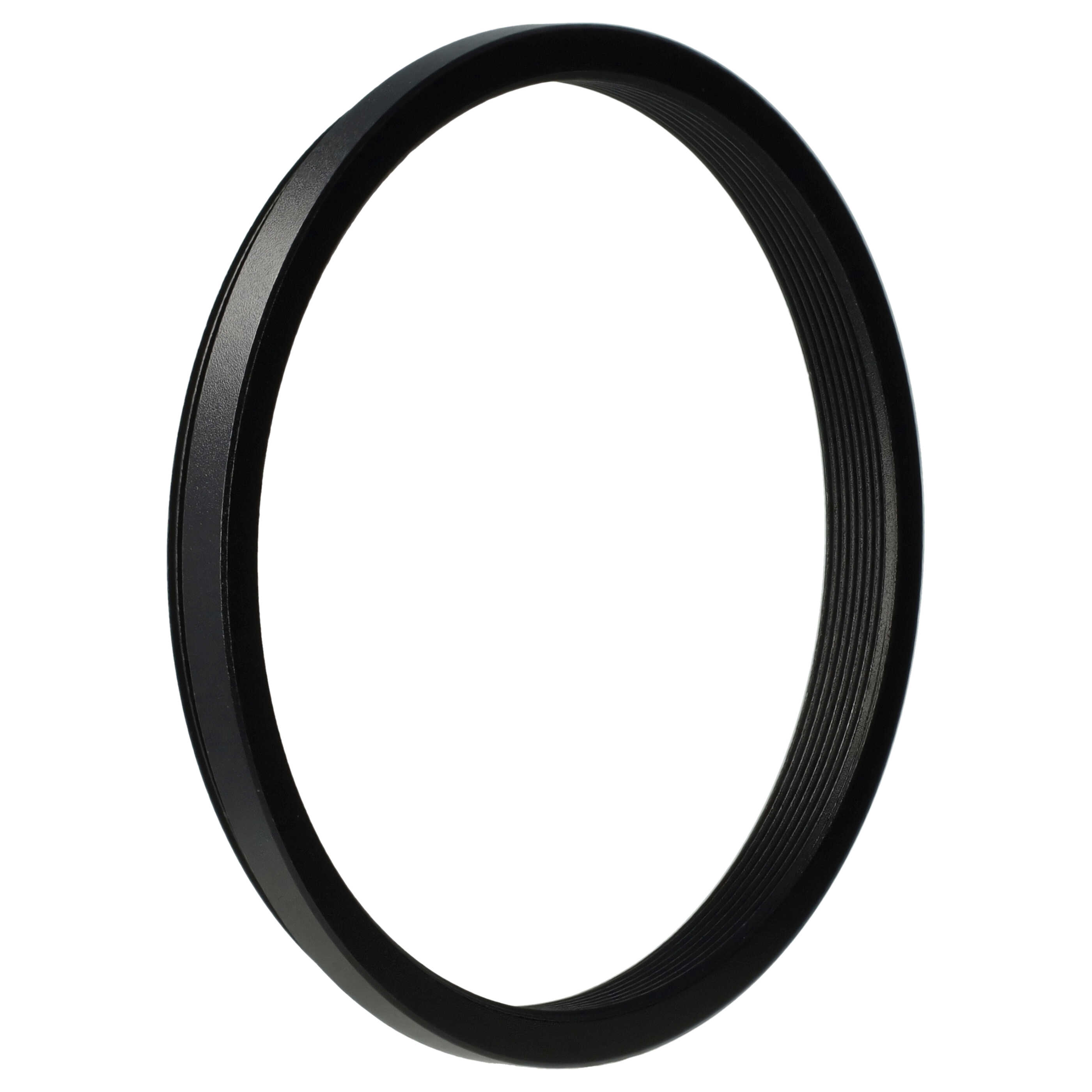 Ein schwarzes, kreisförmiges Objekt, möglicherweise ein Objektivfilter, auf weißem Hintergrund.