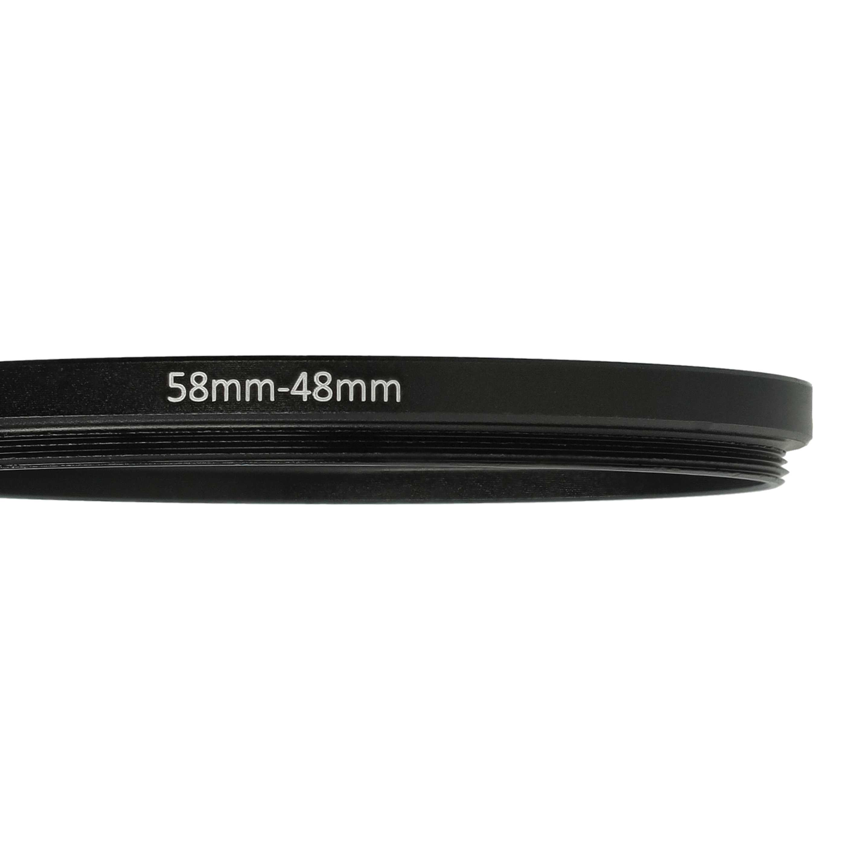 Schwarzer Objektivadapterring mit der Aufschrift '58mm-48mm' auf weißem Hintergrund.