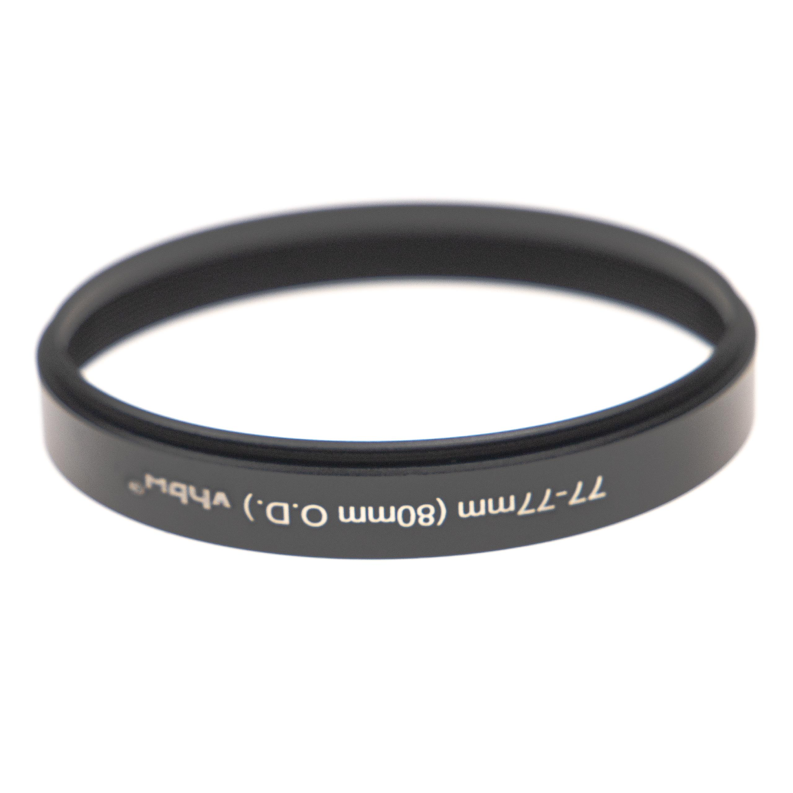 Ein schwarzer Metallring mit Text, 77-77mm (80mm O.D.) vhbw, auf weißem Hintergrund.