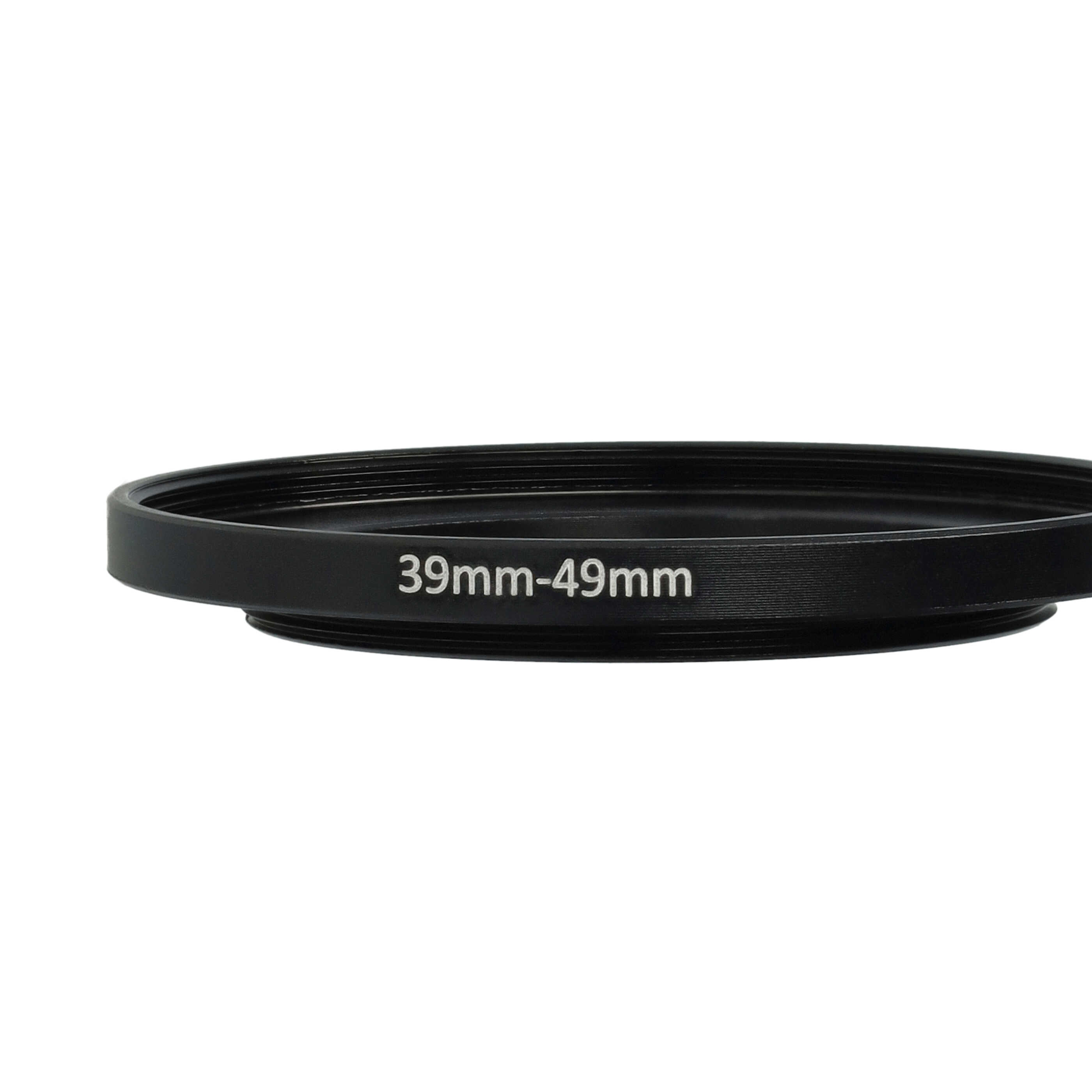 Ein schwarzer Metallring mit dem weißen Text '39mm-49mm'. Der Hintergrund ist weiß.