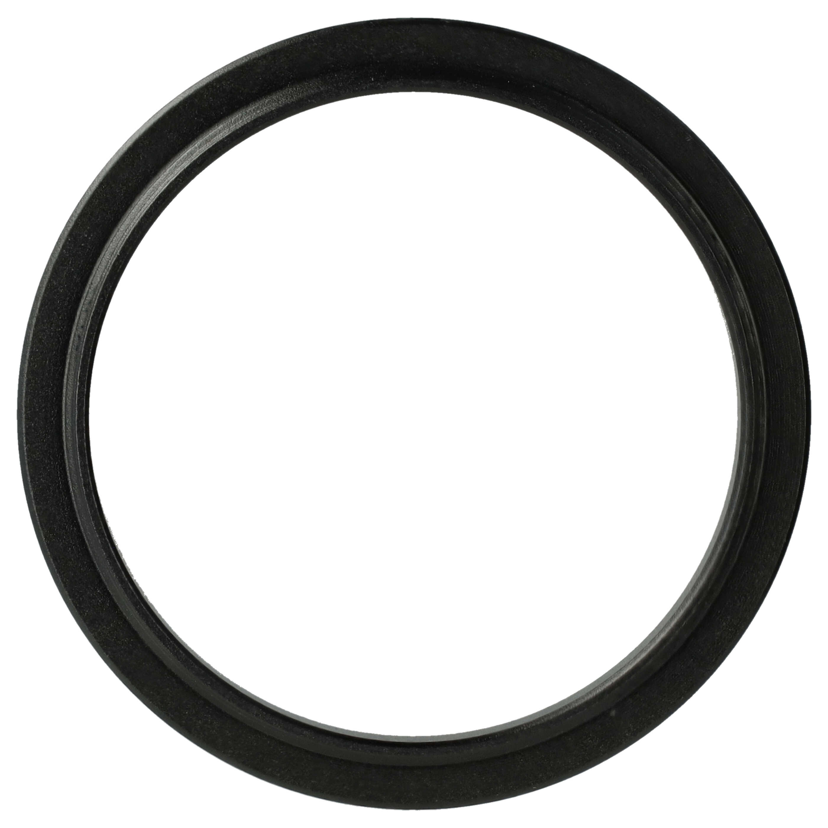 Eine schwarze, kreisförmige Gummidichtung ist vor einem weißen Hintergrund zentriert. Die Oberfläche der Dichtung ist strukturiert.