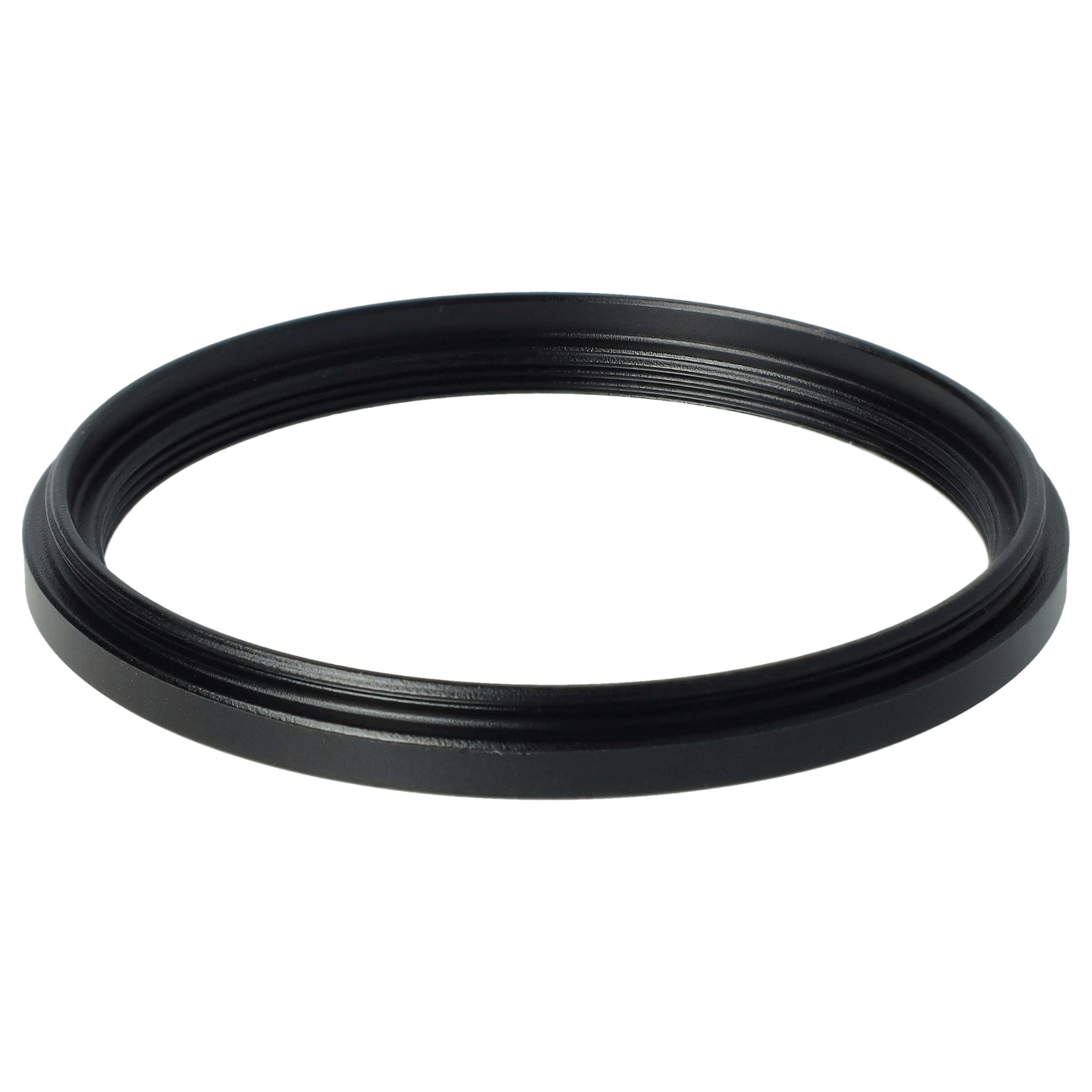 Ein schwarzer, kreisförmiger Adapterring. Er ist außen glatt und innen mit Gewinde versehen, vor weißem Hintergrund.