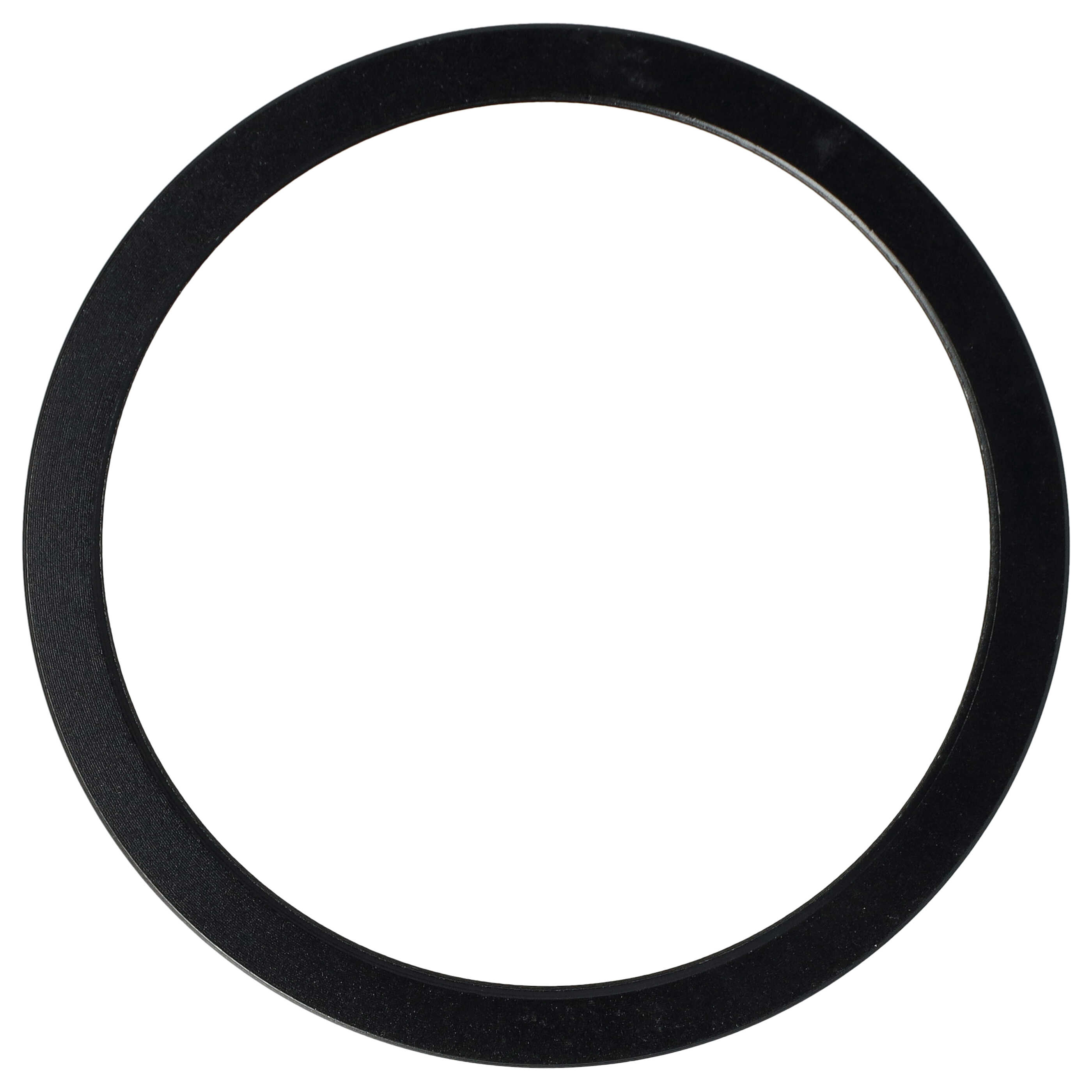 Ein schwarzes kreisförmiges Objekt, das einem Ring ähnelt, vor weißem Hintergrund. Der Ring hat eine strukturierte Oberfläche.