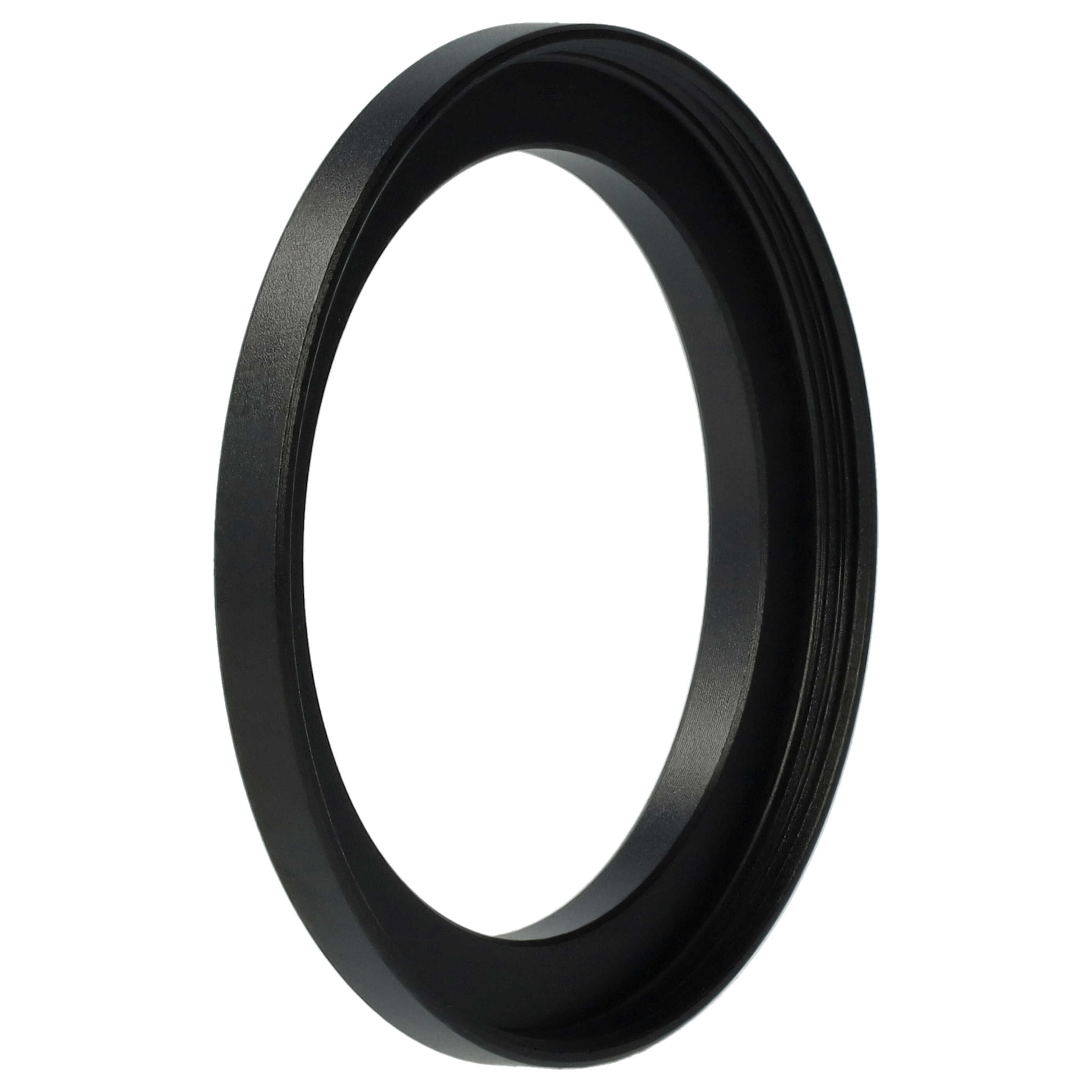 Ein schwarzer Objektivadapterring ist auf weißem Hintergrund zentriert. Der Ring hat eine kreisförmige Form mit matter Oberfläche.