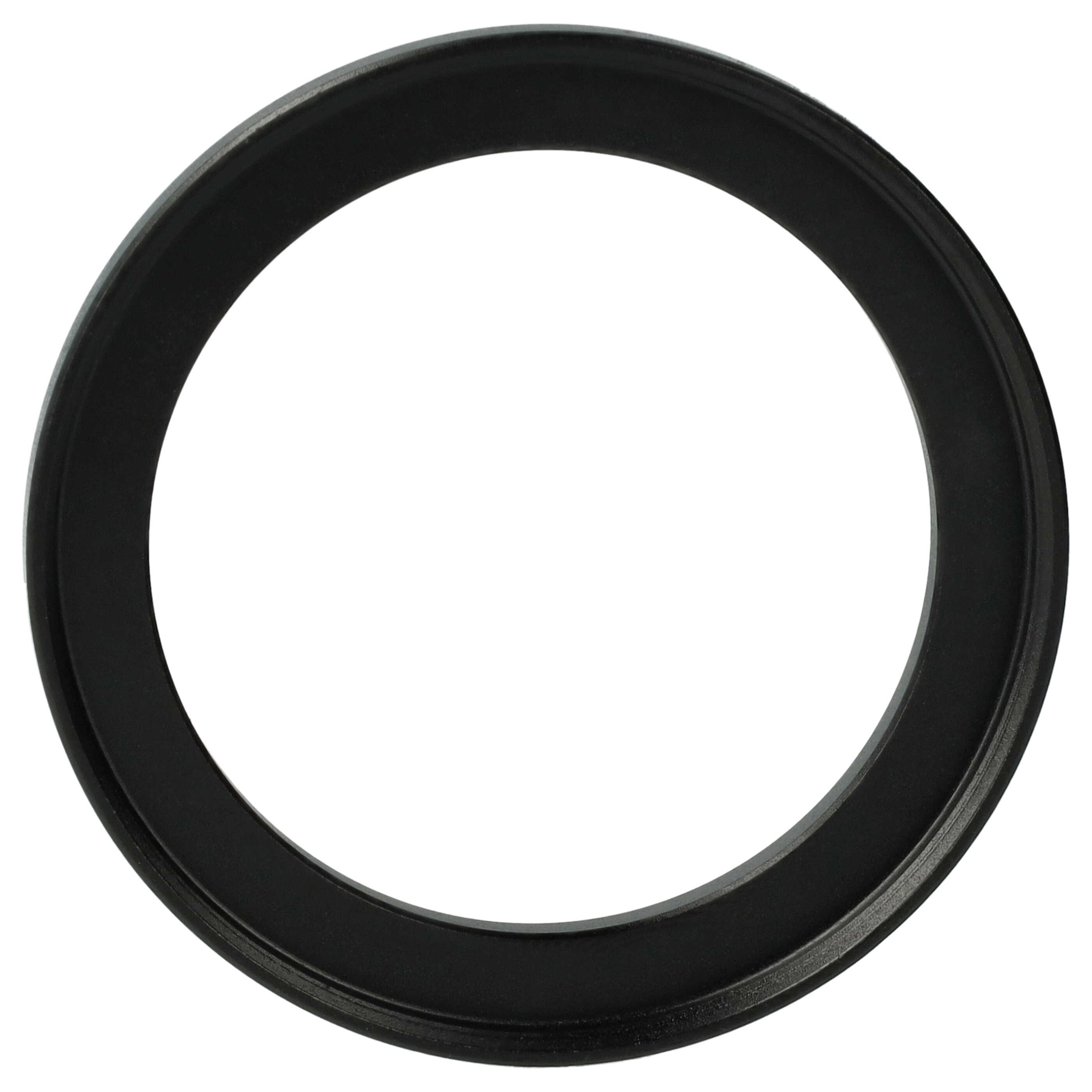 Ein schwarzes, kreisförmiges Objekt mit weißem Hintergrund. Es scheint ein Ring oder Teil eines mechanischen Geräts zu sein.