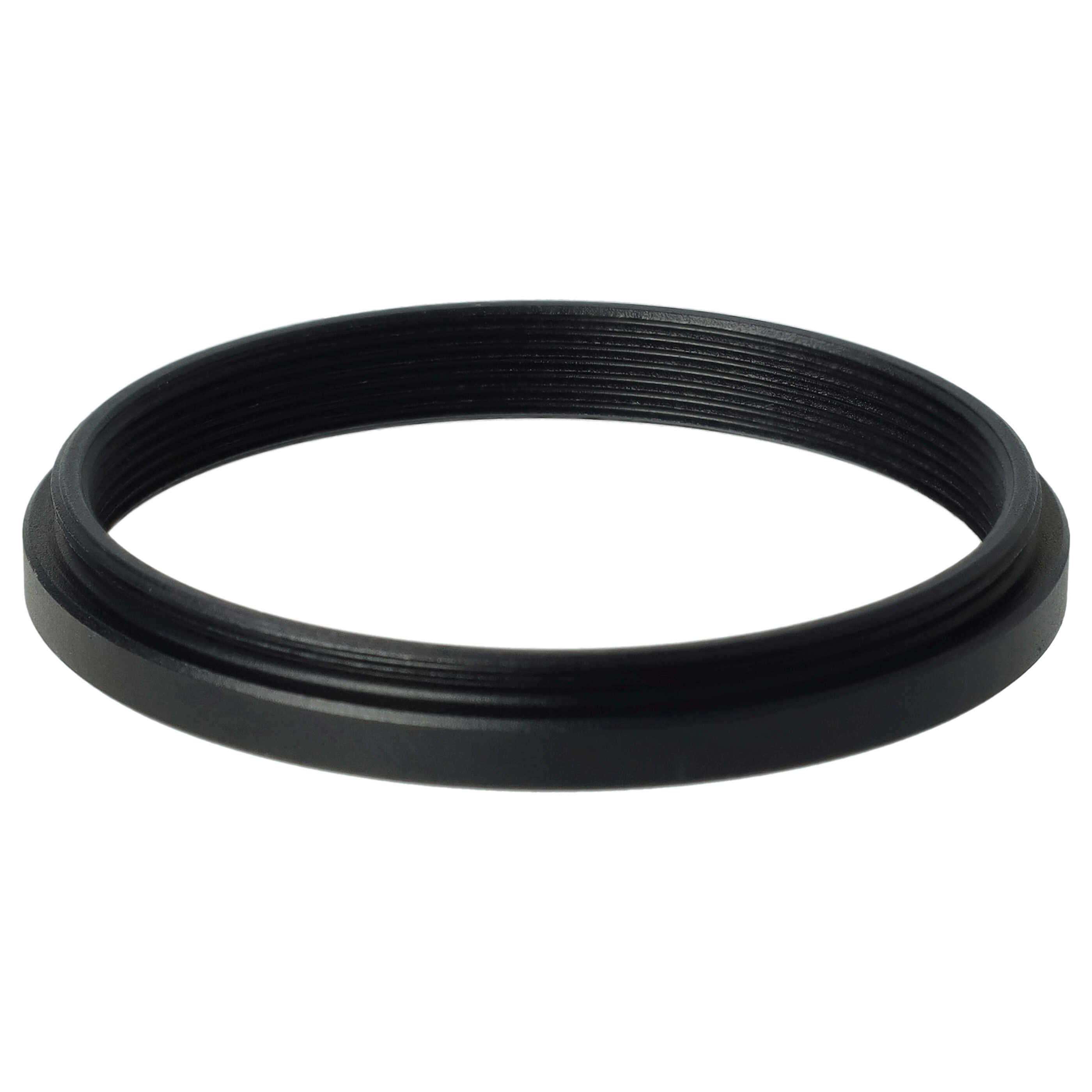 Ein schwarzer, kreisförmiger Metallring mit Schraubgewinde. Der Ring ist vor einem weißen Hintergrund platziert.