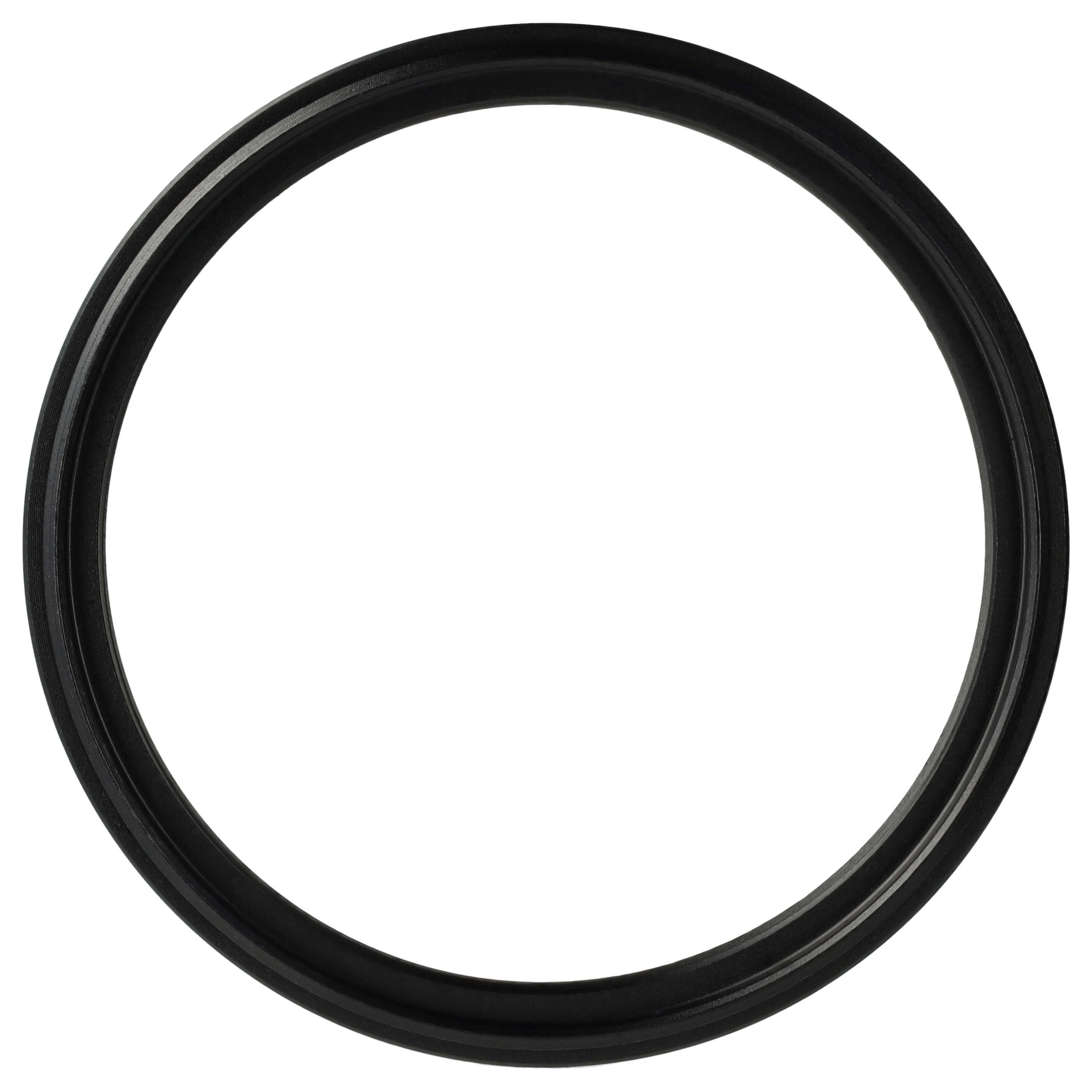 Eine schwarze, kreisförmige Gummidichtung vor weißem Hintergrund. Die Dichtung ist dick und hat eine geriffelte Oberfläche.