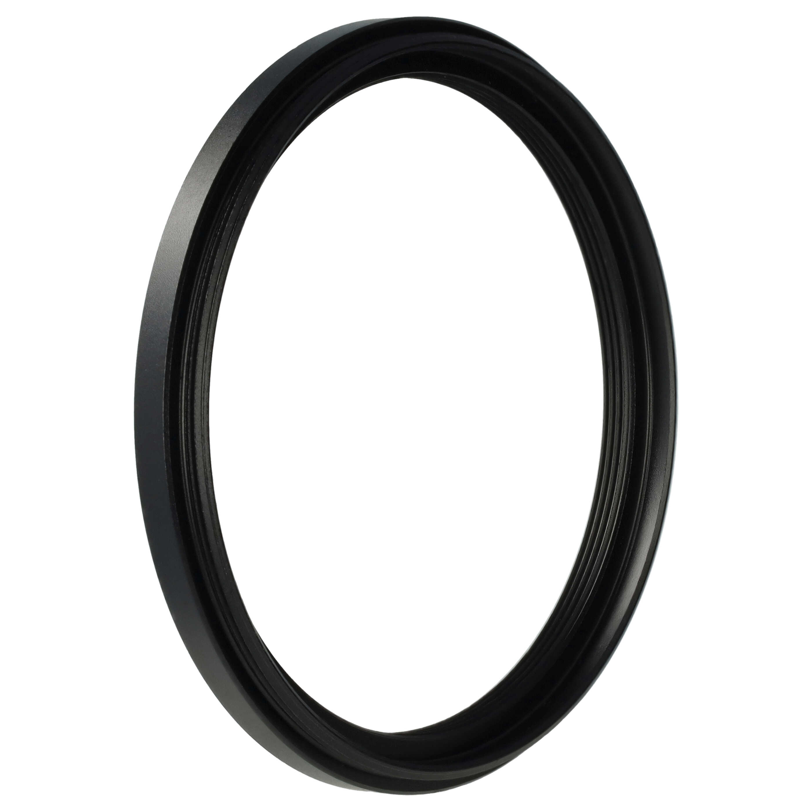 Ein schwarzes ringförmiges Objekt, möglicherweise ein Kameraobjektivadapter, vor weißem Hintergrund. Das Objekt hat eine matte Oberfläche.
