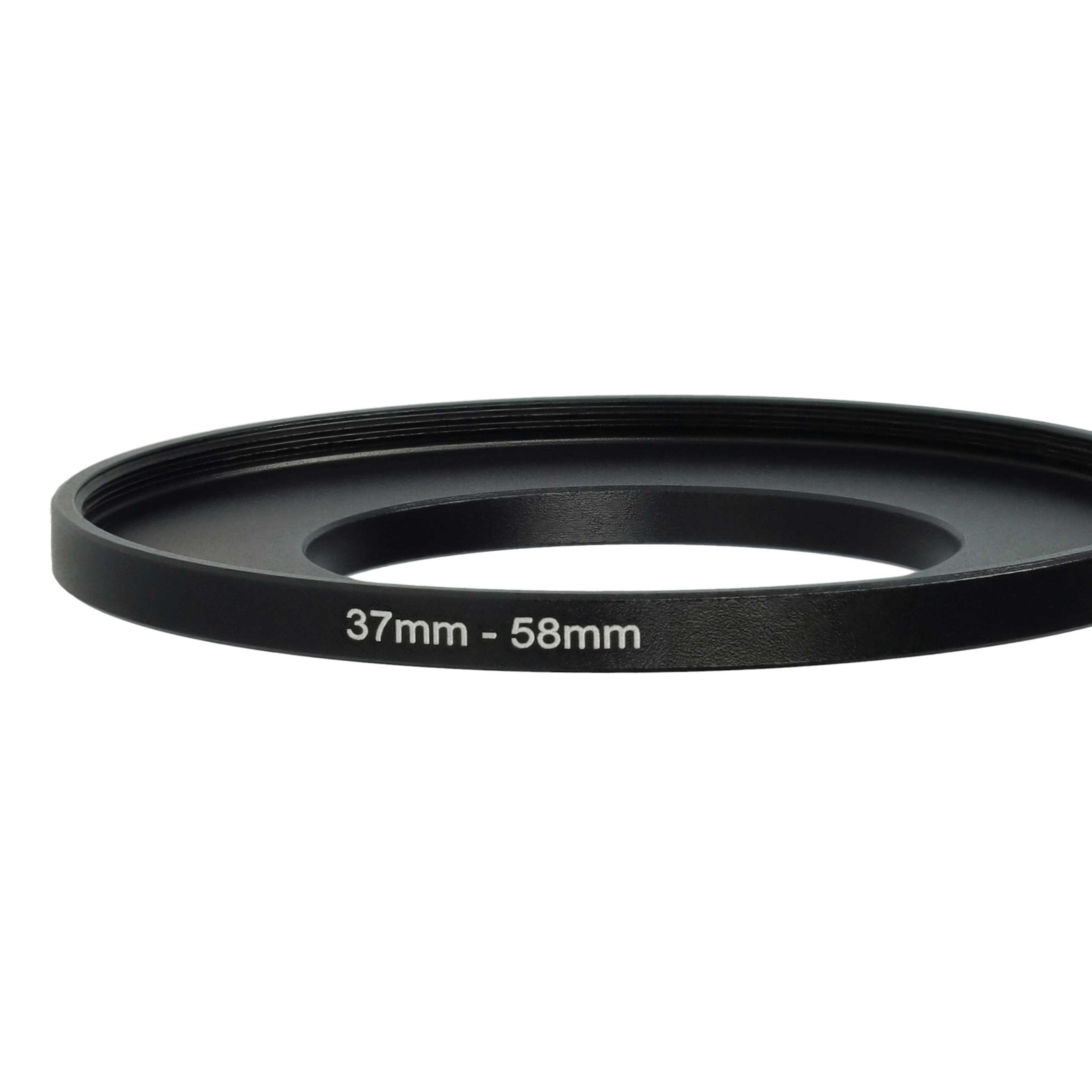 Ein schwarzer Step-Up-Ring mit der Aufschrift '37mm - 58mm' auf weißem Hintergrund.