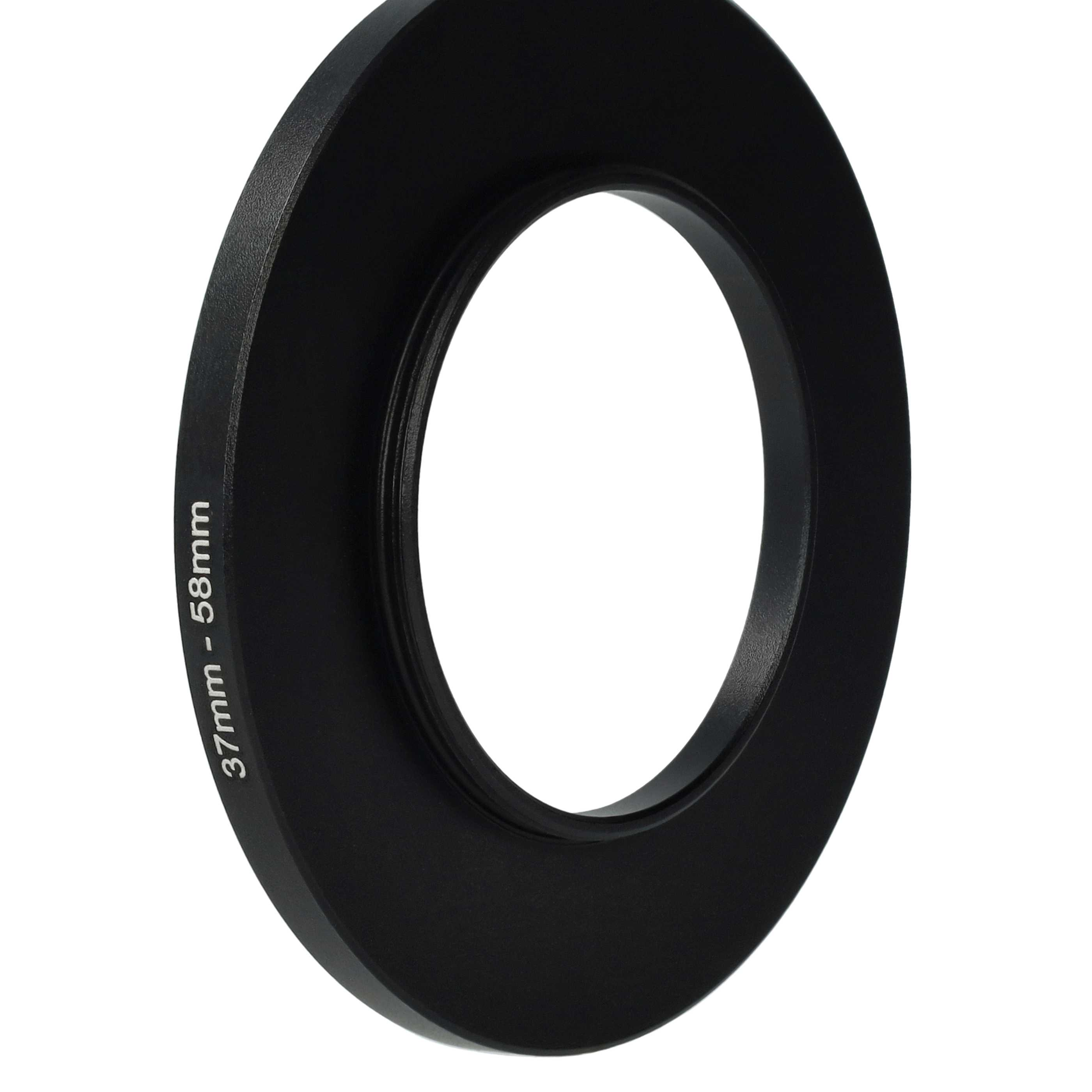 Ein schwarzer Adapterring mit dem Text '37mm - 58mm' auf der Seite vor weißem Hintergrund.